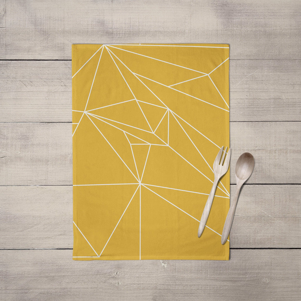 Yellow Tea Towel with a White Geometric Line Design, Dish Towel, Kitchen Towel