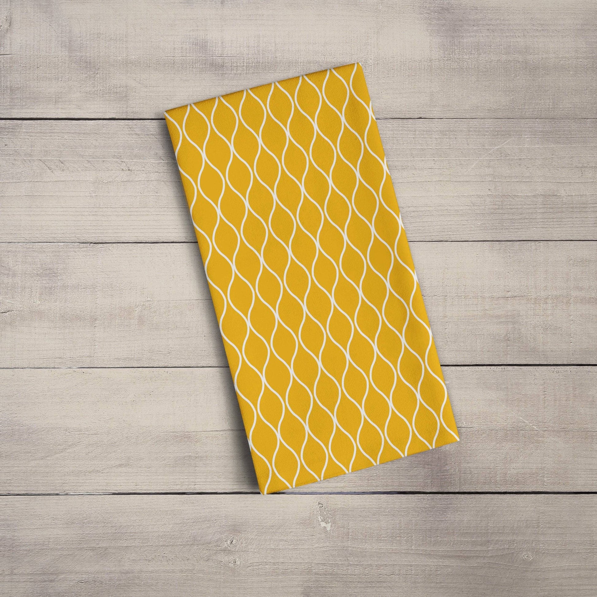 Mustard Yellow Tea Towel with a White Geometric Design, Dish Towel, Kitchen Towel