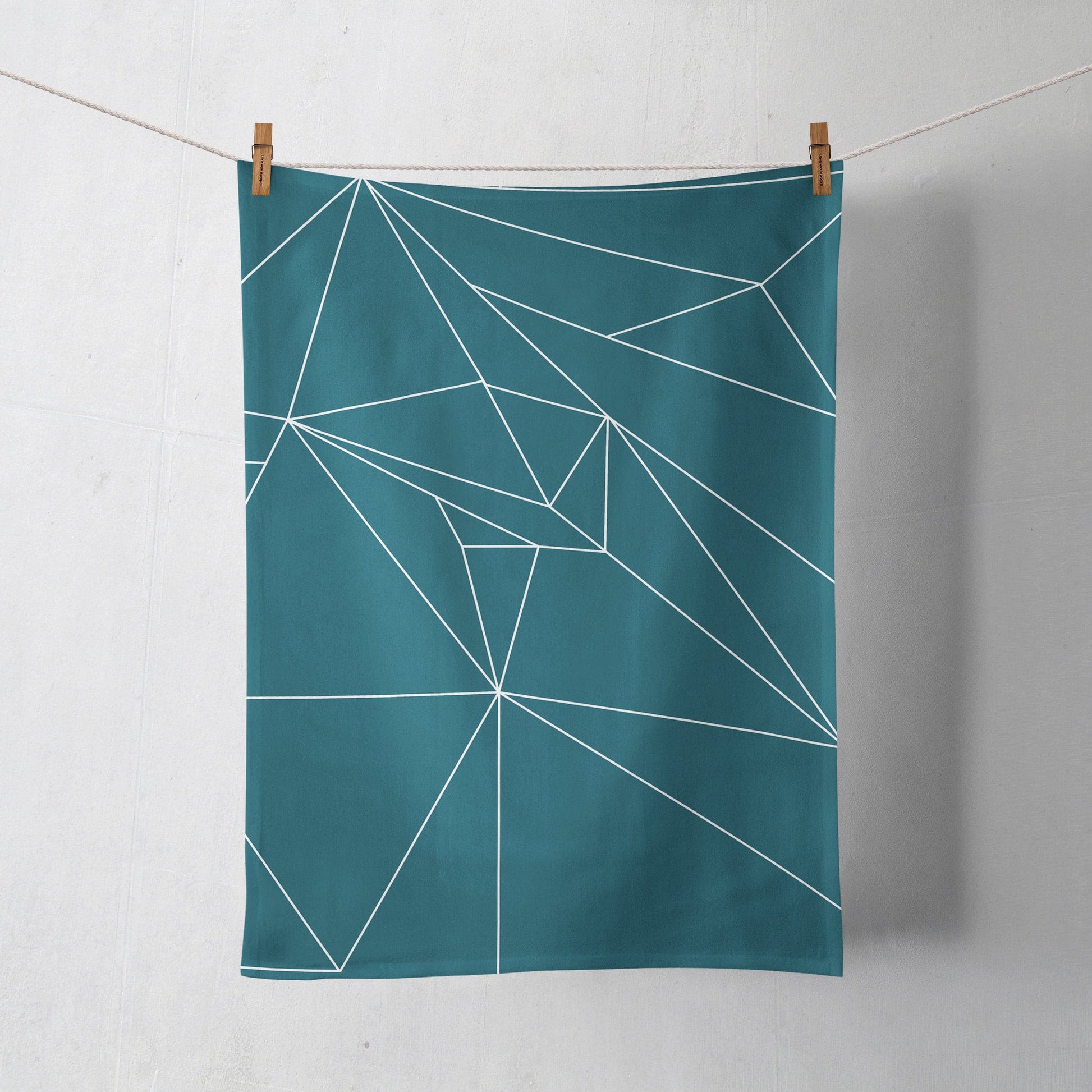 Teal Tea Towel with a White Line Geometric Design, Dish Towel, Kitchen Towel