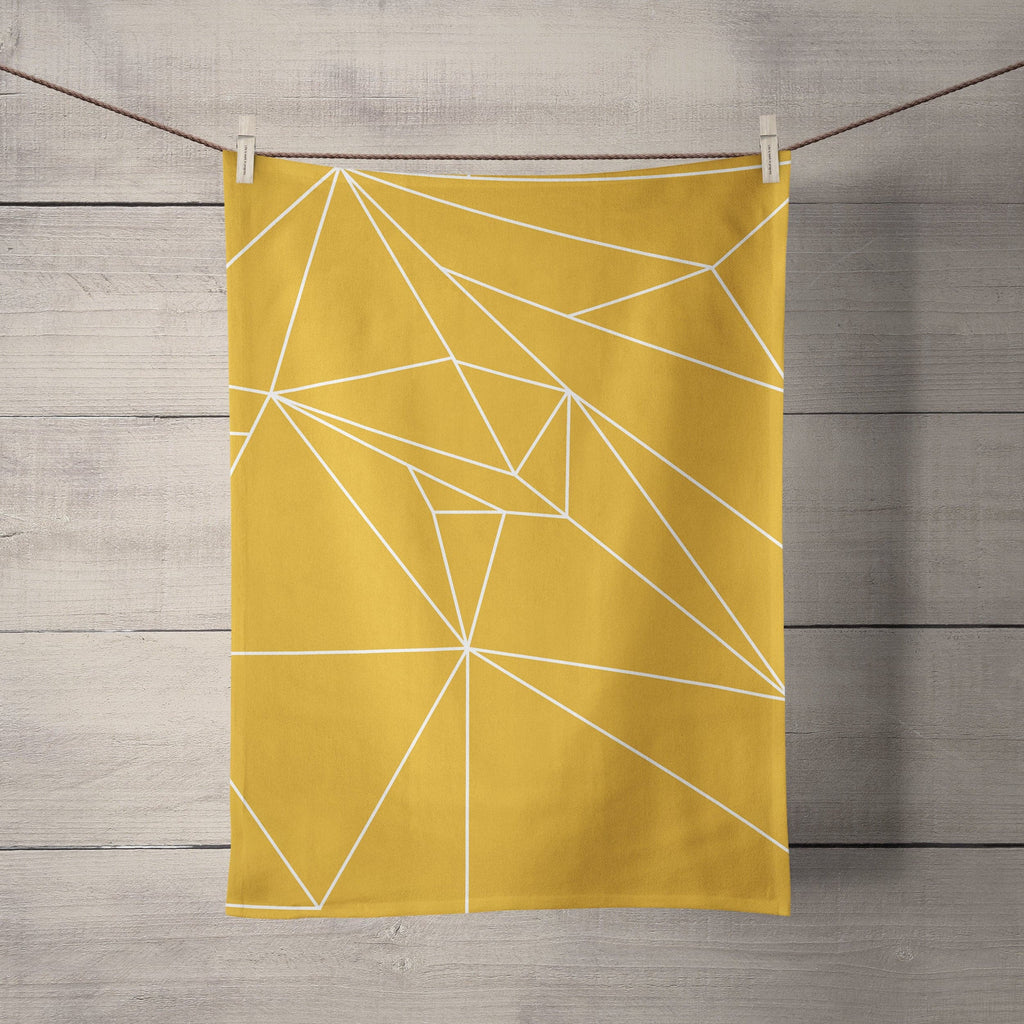 Yellow Tea Towel with a White Geometric Line Design, Dish Towel, Kitchen Towel