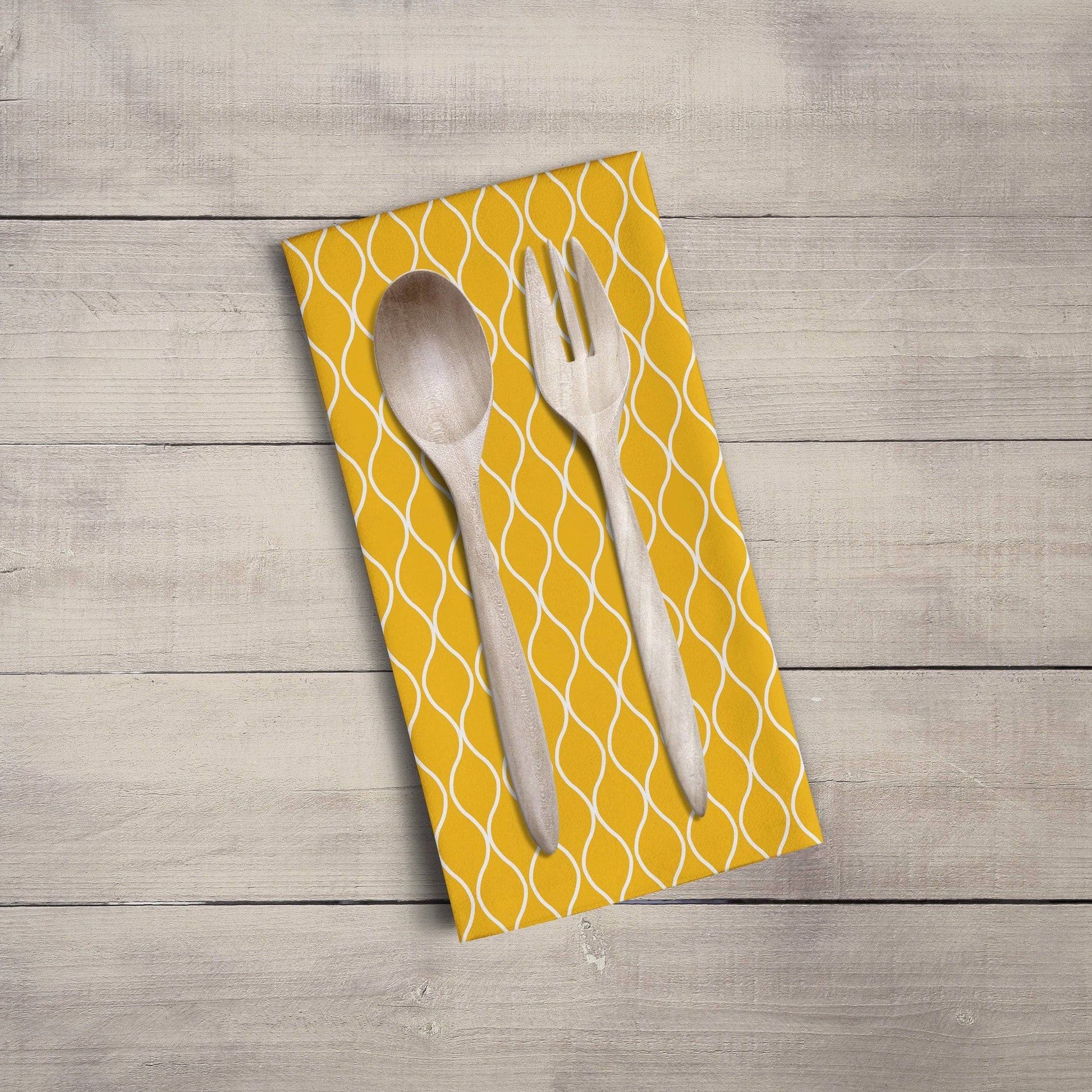 Mustard Yellow Tea Towel with a White Geometric Design, Dish Towel, Kitchen Towel