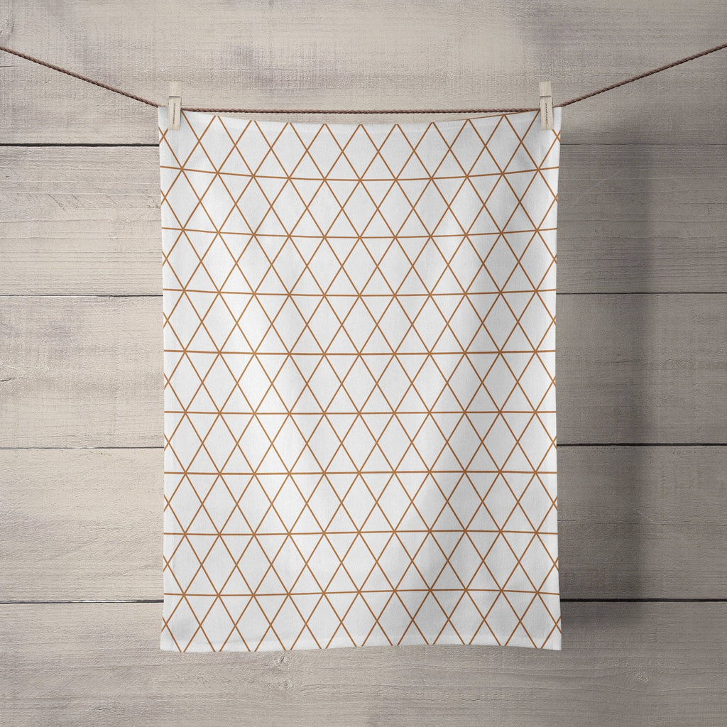 White Tea Towel with a Copper Lines Geometric Design, Dish Towel, Kitchen Towel