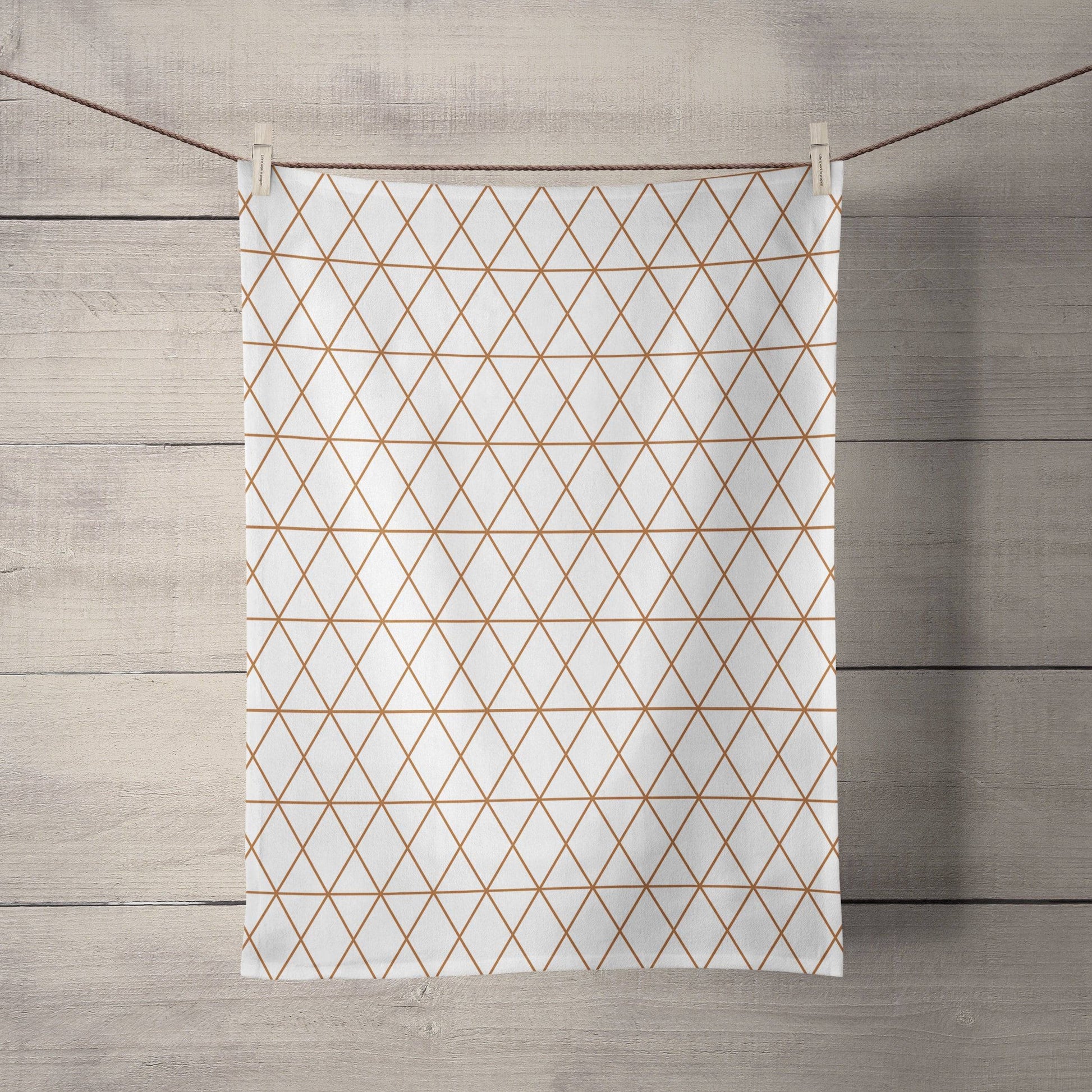 White Tea Towel with a Copper Lines Geometric Design, Dish Towel, Kitchen Towel