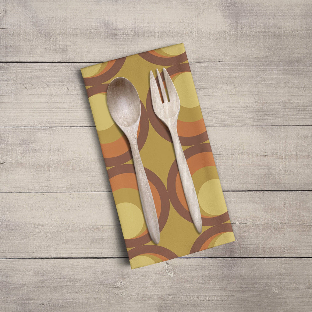 Mustard Yellow Tea Towel with Orange and Brown Retro Design, Dish Towels, Kitchen Towels
