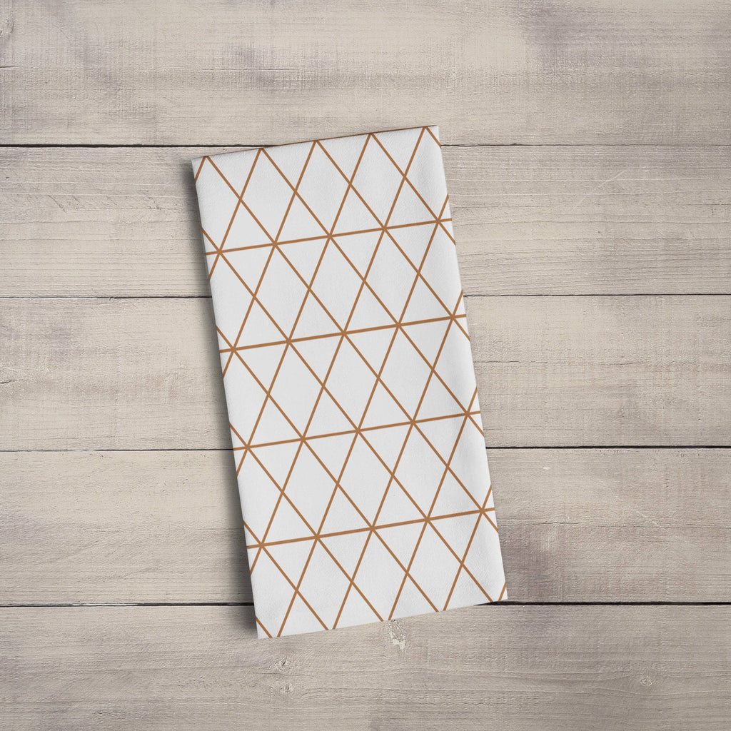 White Tea Towel with a Copper Lines Geometric Design, Dish Towel, Kitchen Towel