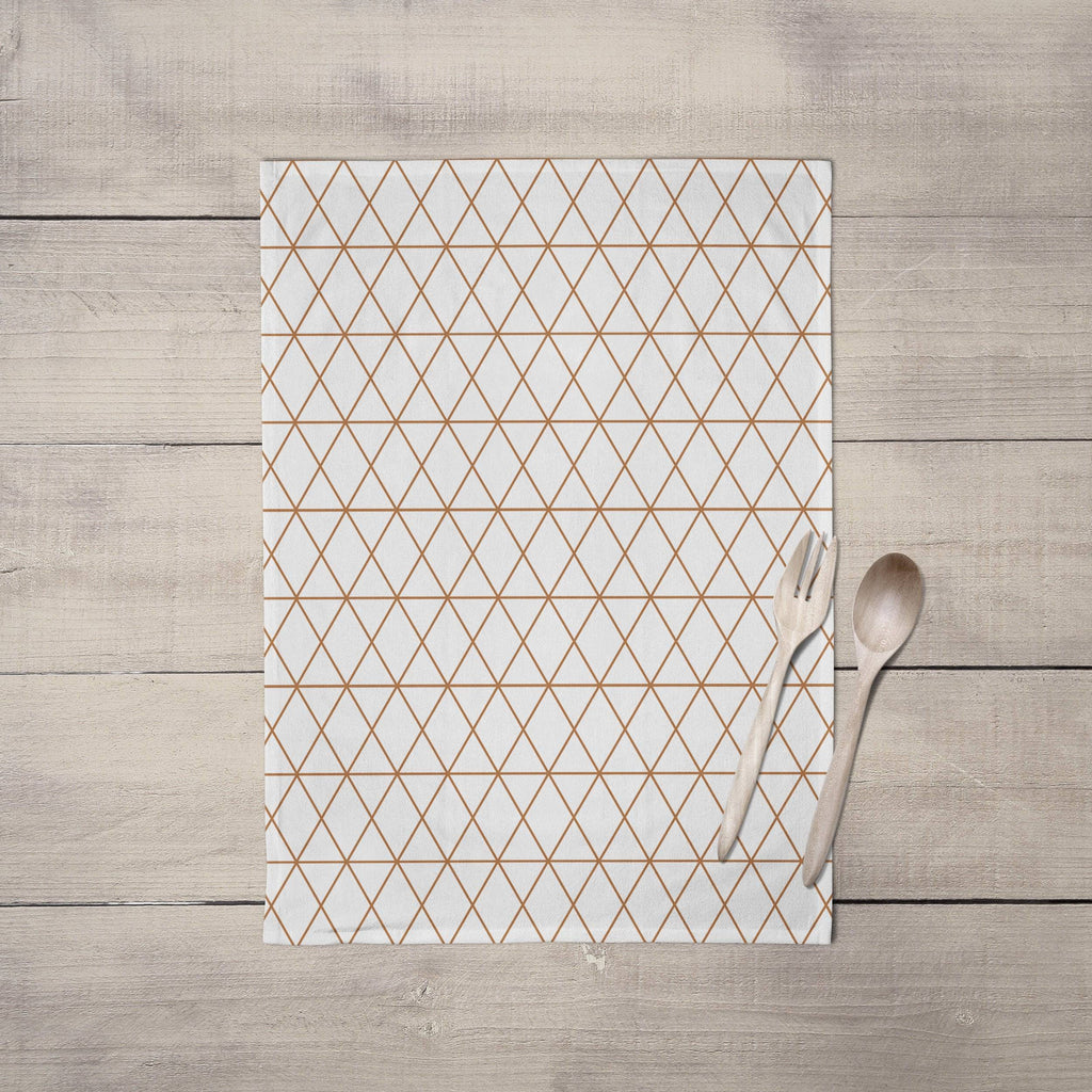 White Tea Towel with a Copper Lines Geometric Design, Dish Towel, Kitchen Towel