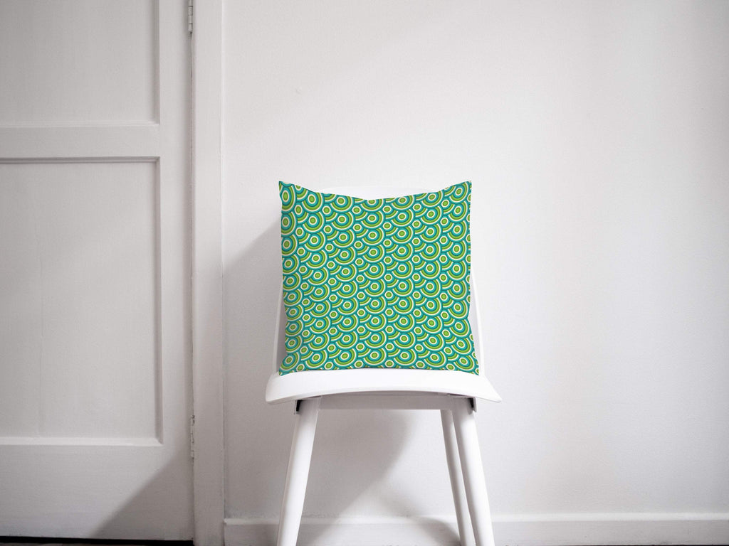 Green Cushion with a Green and Blue Circles 70's Retro Design, Throw Pillow
