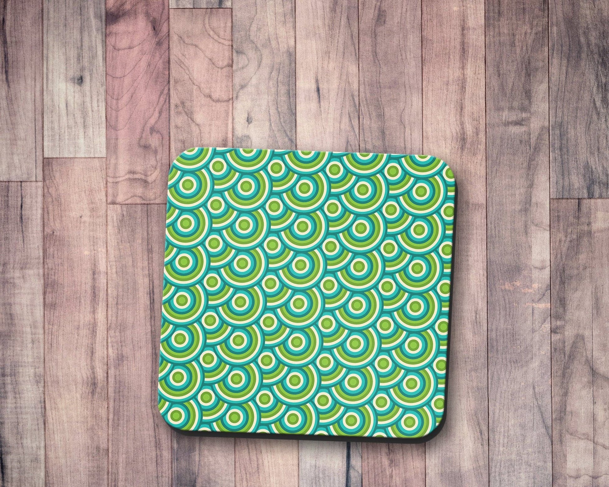 Green Retro 70's Design Geometric Circle Design Coasters, Table Decor Drinks Mat