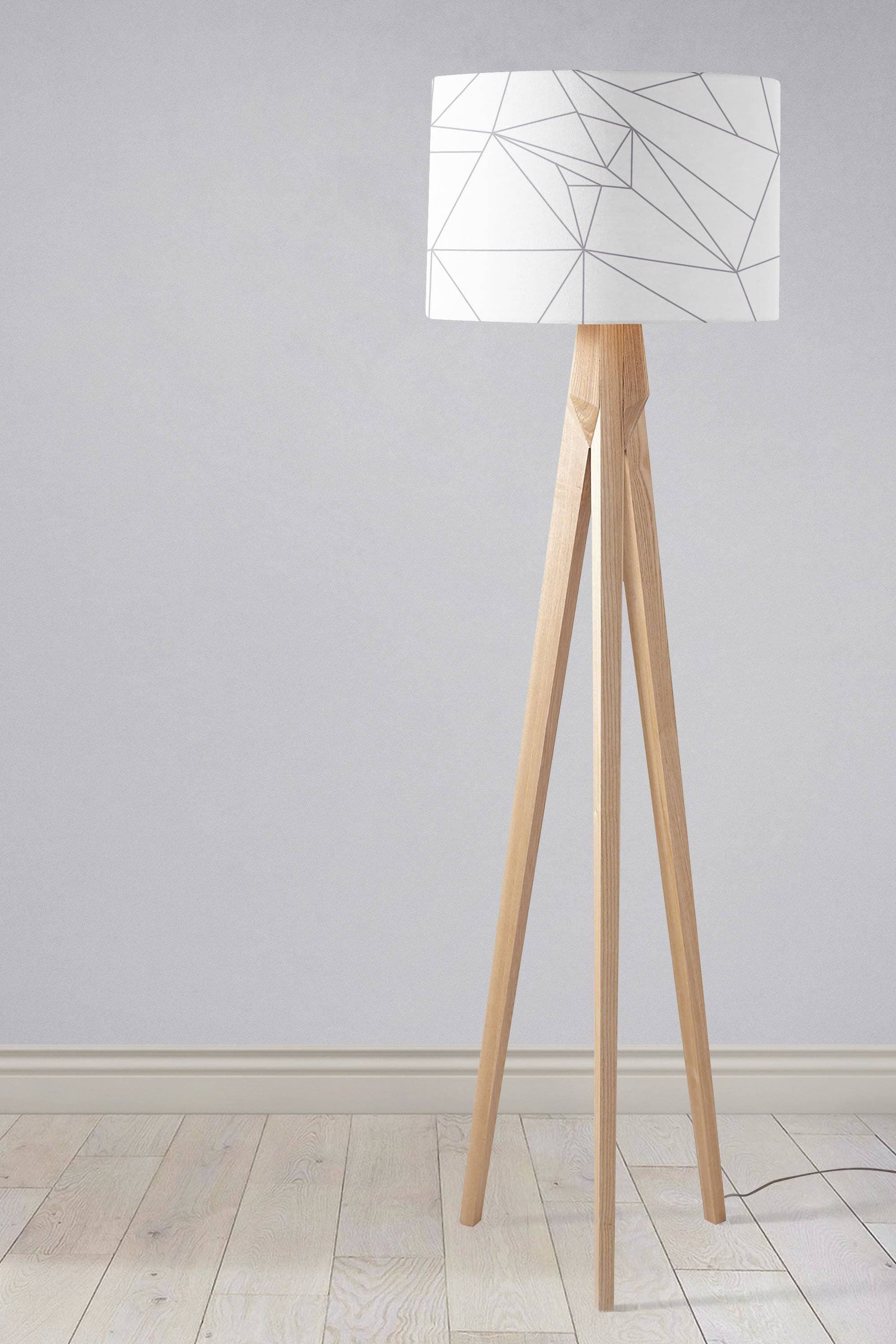White Lampshade with a Grey Lines Geometric Design, Ceiling or Table Lamp Shade