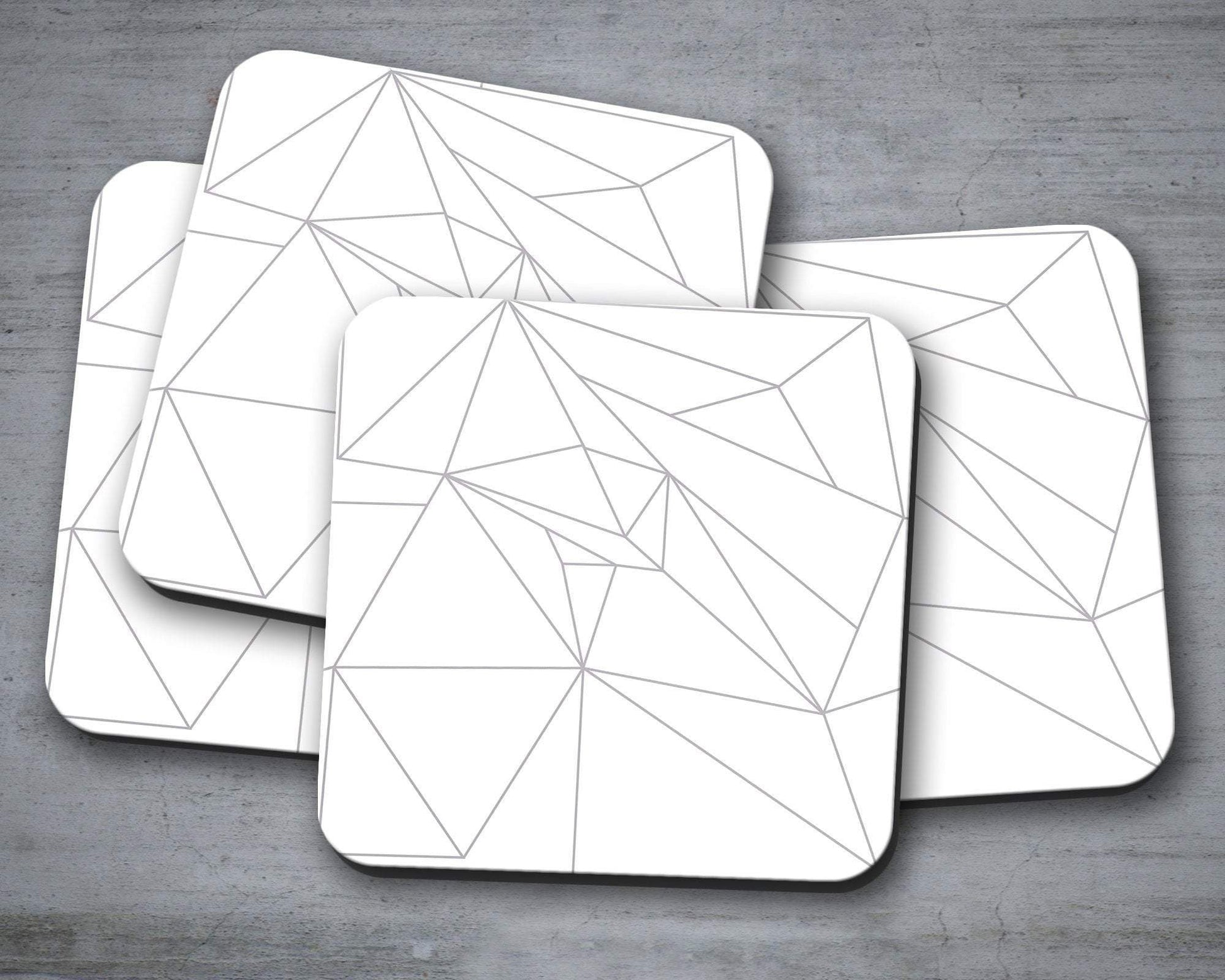 White Coasters with a Grey Geometric Line Design, Table Decor Drinks Mat