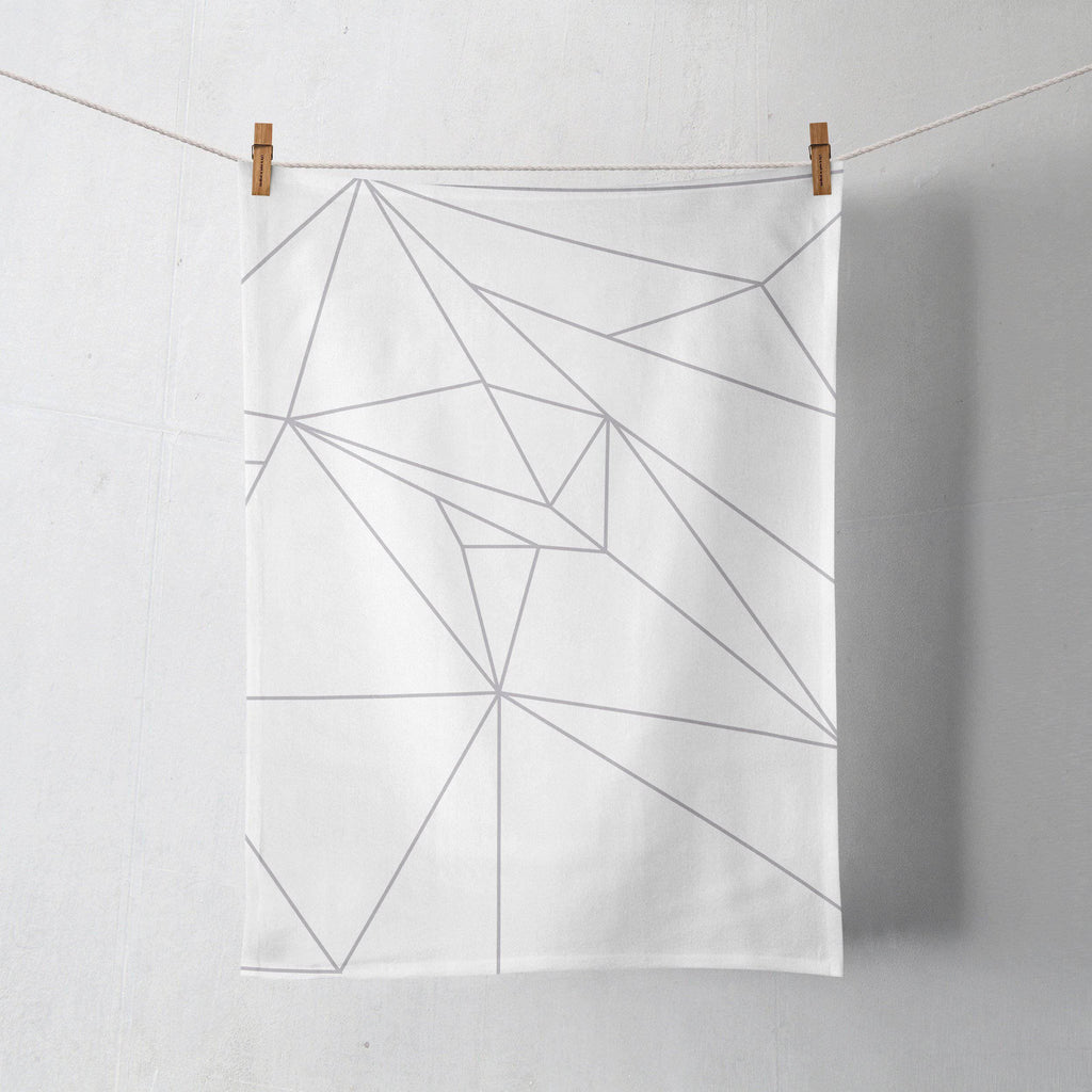 White Tea Towel with a Grey Geometric Line Design, Dish Towel, Kitchen Towel