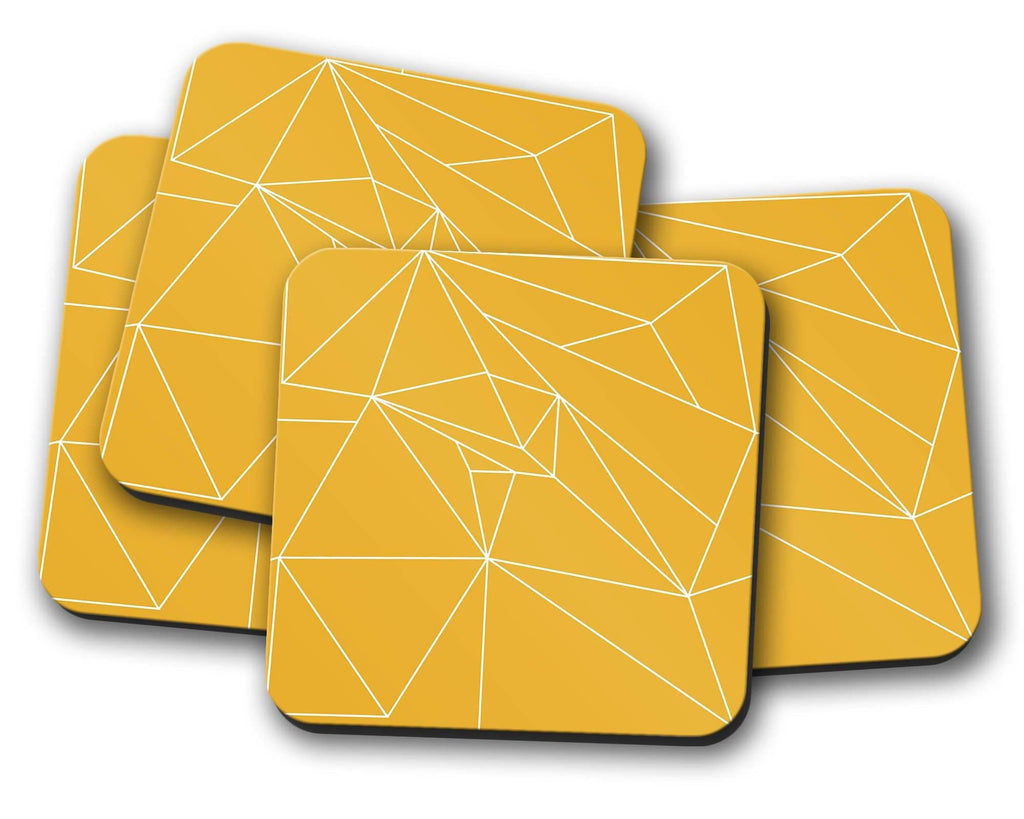 Yellow Coasters with a White Line Geometric Design, Table Decor Drinks Mat