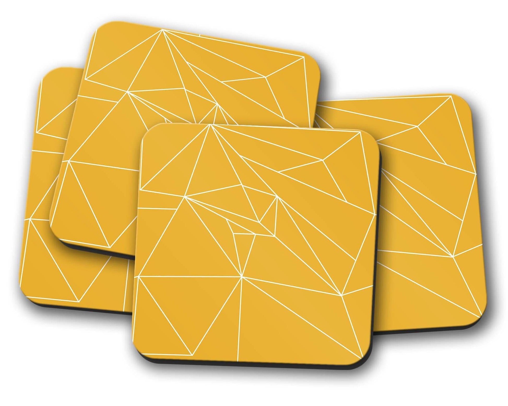 Yellow Coasters with a White Line Geometric Design, Table Decor Drinks Mat