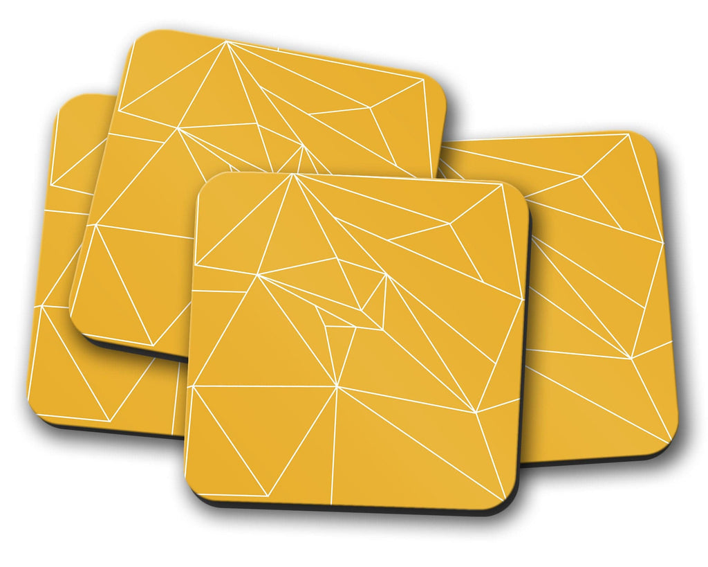 Yellow Coasters with a White Line Geometric Design, Table Decor Drinks Mat
