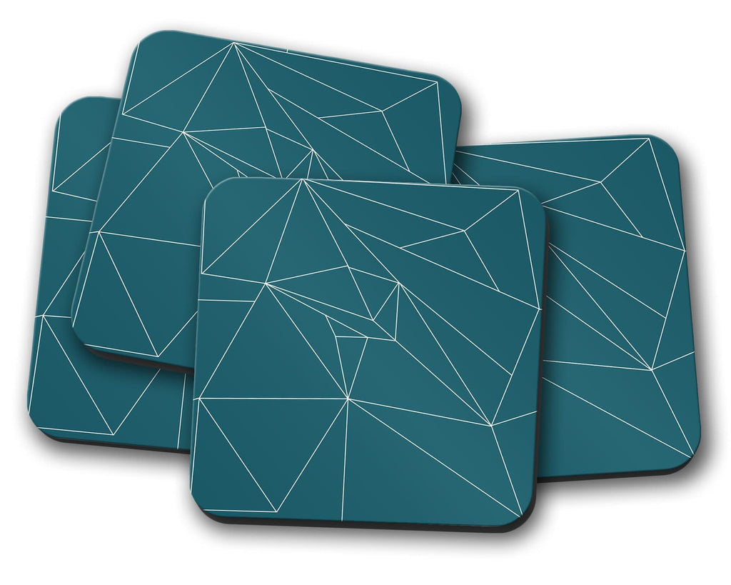 Teal Coasters with a White Line Geometric Design, Table Decor Drinks Mat