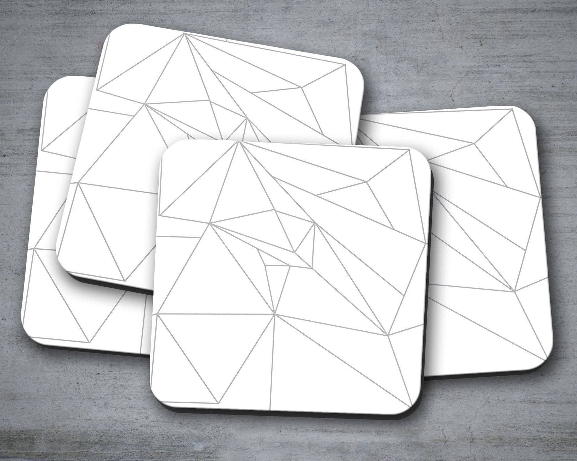 White Coasters with a Grey Geometric Line Design, Table Decor Drinks Mat