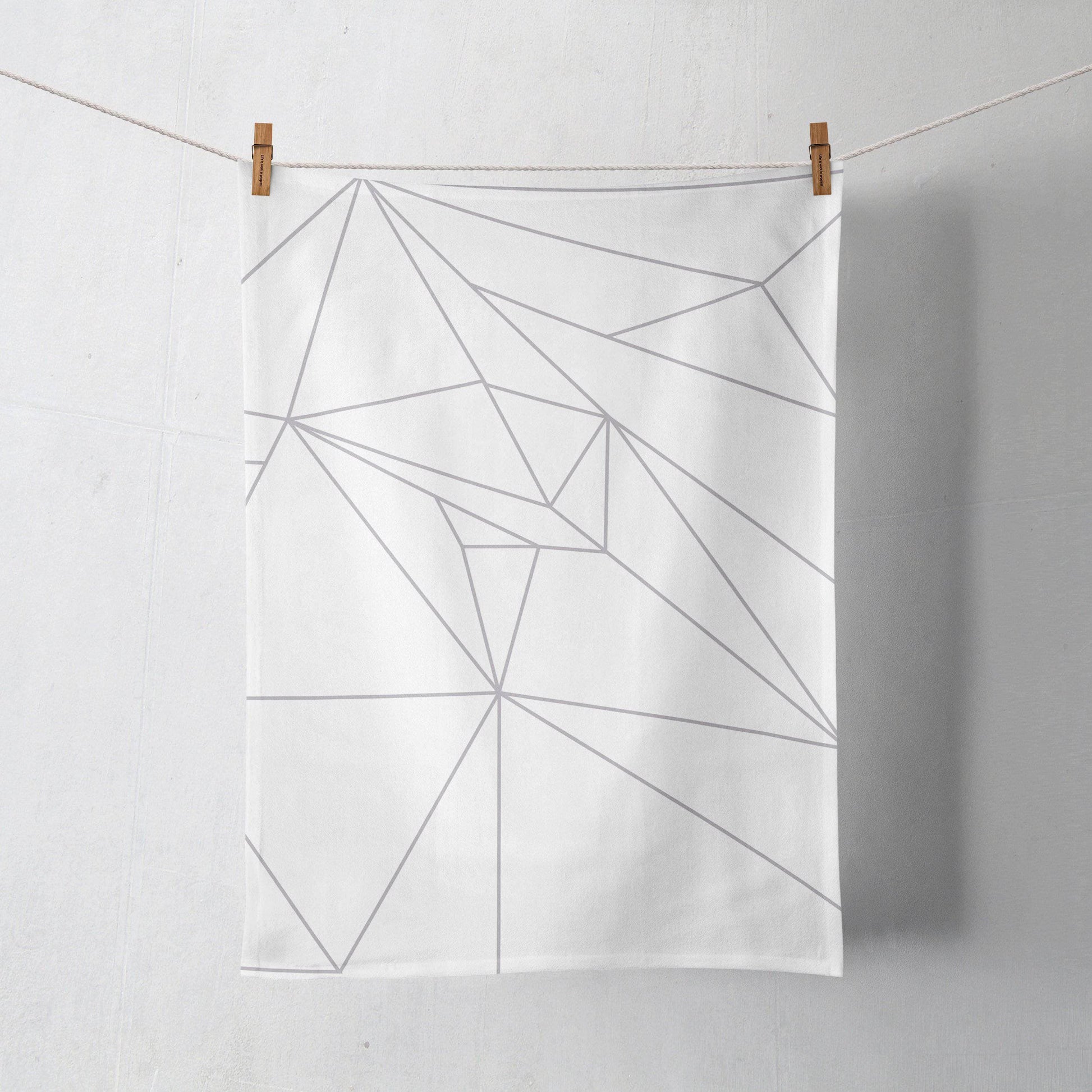 White Tea Towel with a Grey Geometric Line Design, Dish Towel, Kitchen Towel
