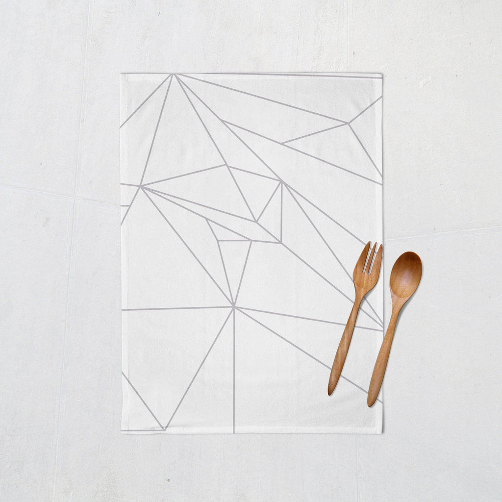 White Tea Towel with a Grey Geometric Line Design, Dish Towel, Kitchen Towel