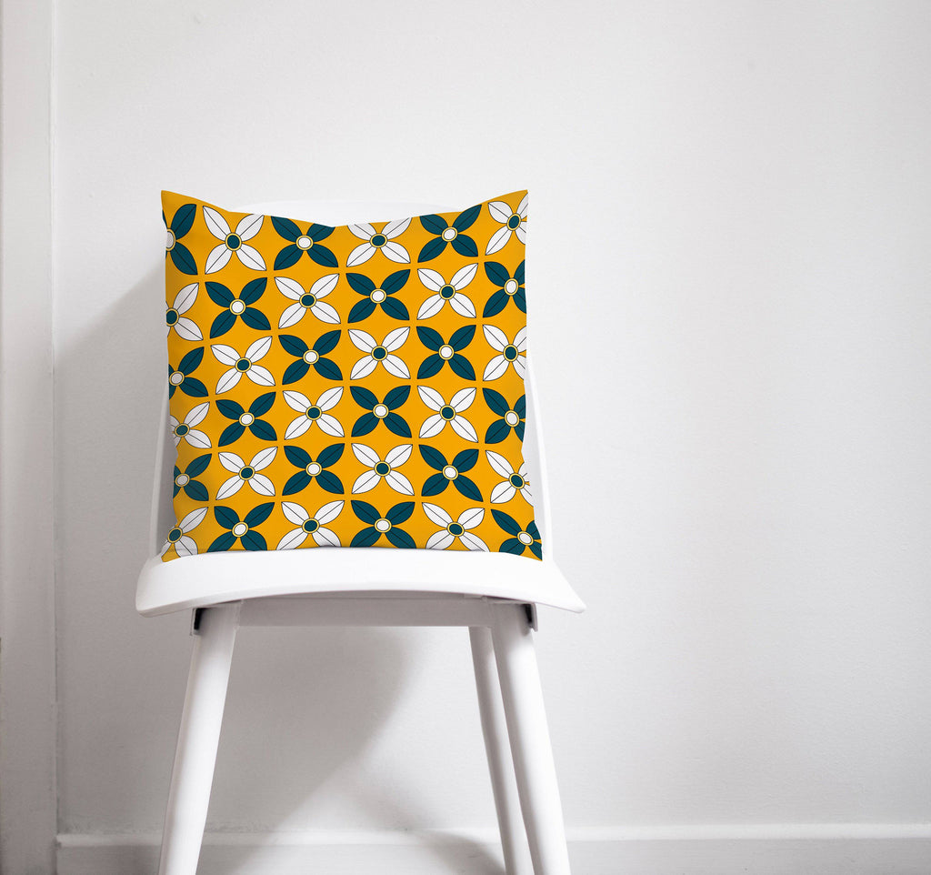 Yellow and Navy Blue Geometric Design Cushion, Throw Pillow
