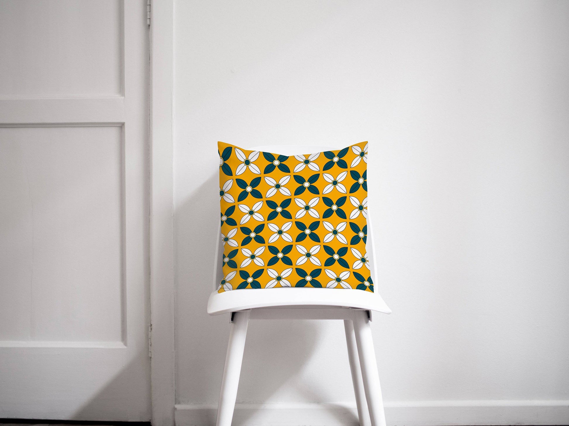 Yellow and Navy Blue Geometric Design Cushion, Throw Pillow