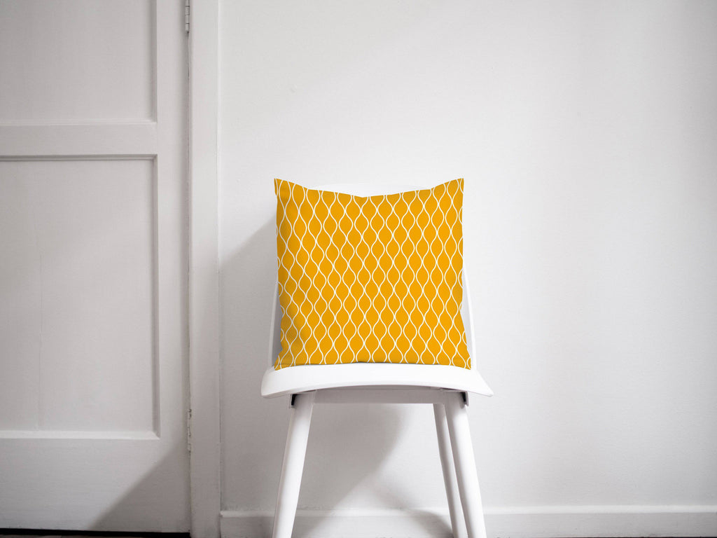Yellow Cushion with a White Geometric Design, Throw Pillow
