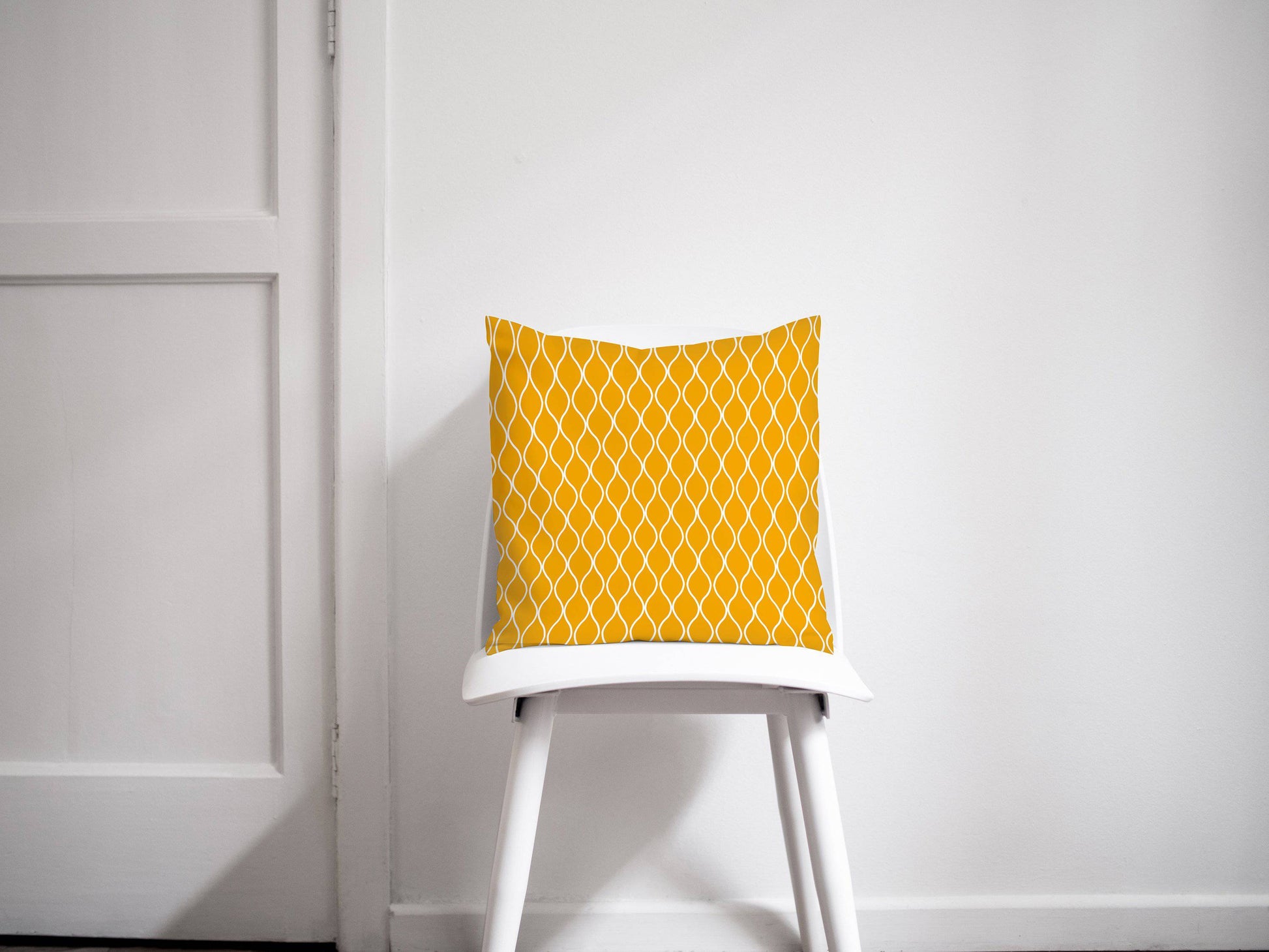 Yellow Cushion with a White Geometric Design, Throw Pillow