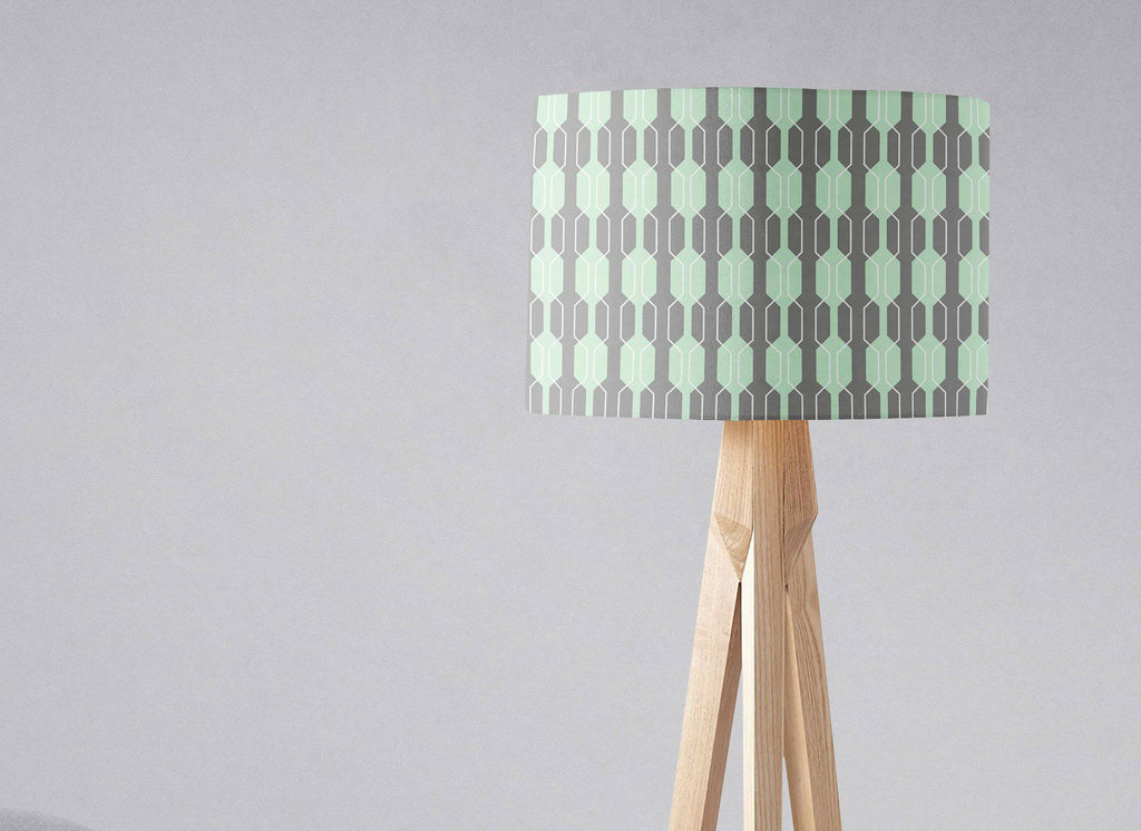 Grey Lampshade with a Mint Green Geometric Design, Ceiling or Table Lamp Shade