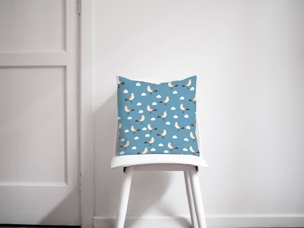 Blue Cushion with a Seagull Design, Throw Pillow