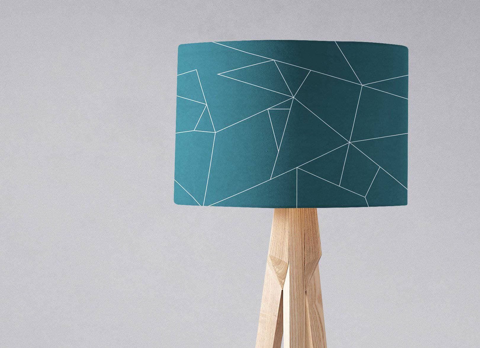 Teal Lampshade with White Lines Geometric Design, Ceiling or Table Lamp