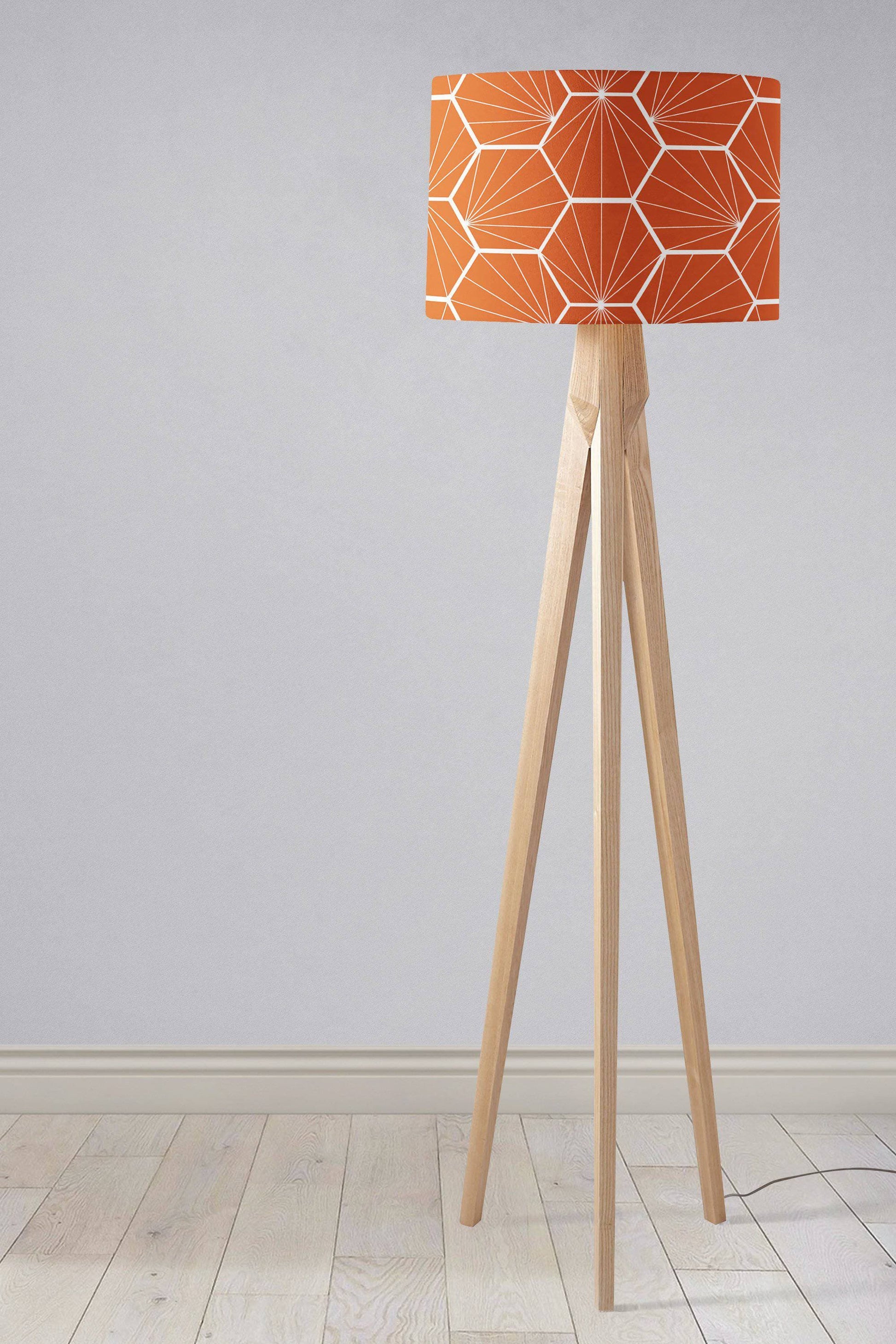Orange Lampshade with a White Hexagon Design, Ceiling or Table Lamp Shade