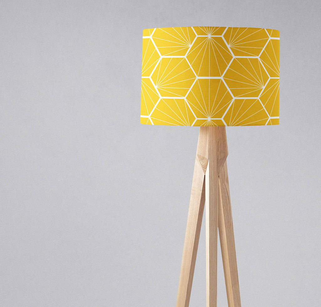 Yellow Lampshade with a White Hexagon Design, Ceiling, Table Lamp Shade