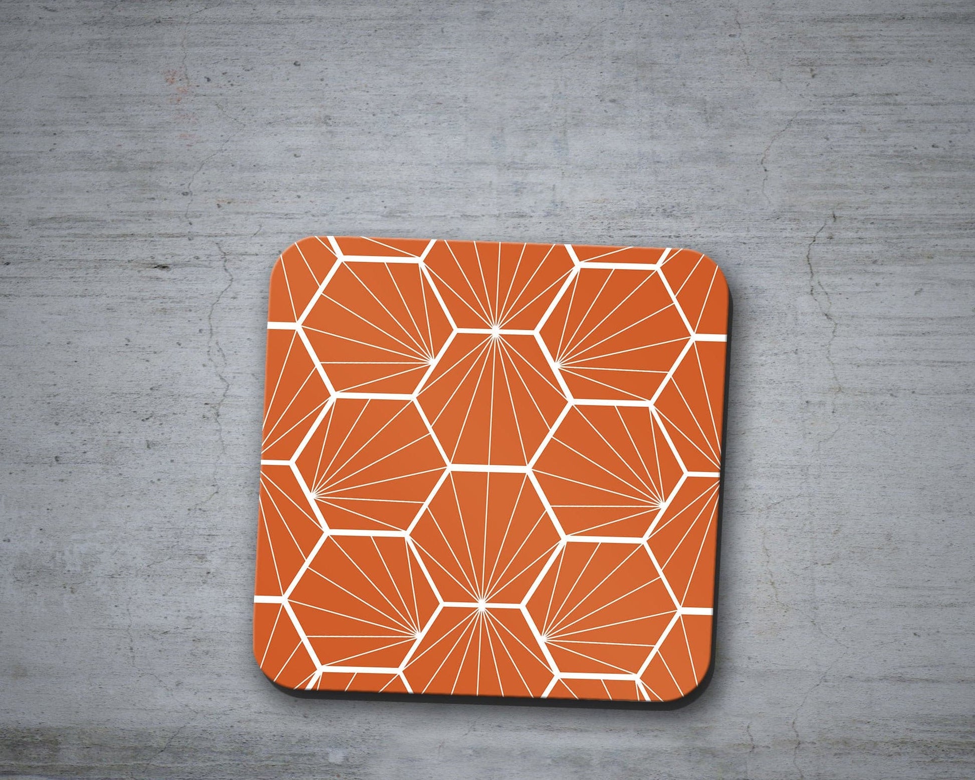 Orange Coasters with a White Hexagon Design, Table Decor Drinks Mat