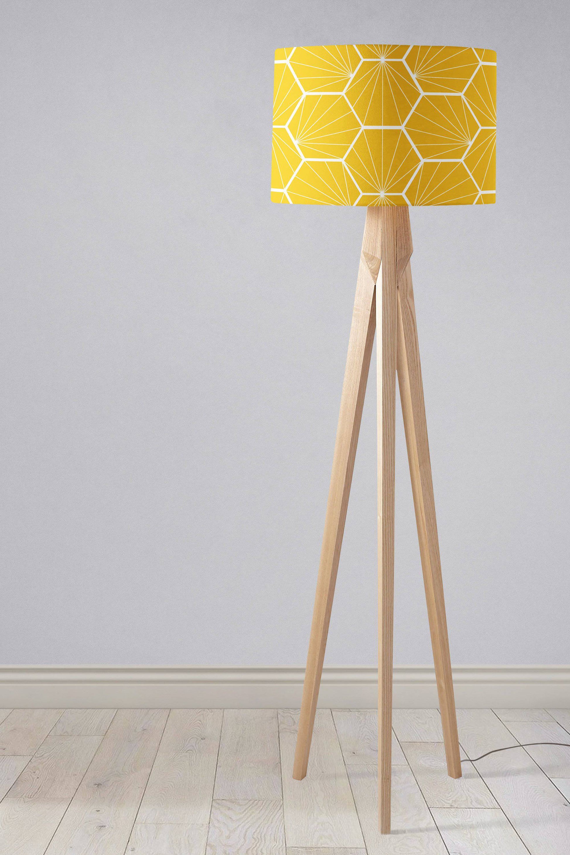 Yellow Lampshade with a White Hexagon Design, Ceiling, Table Lamp Shade
