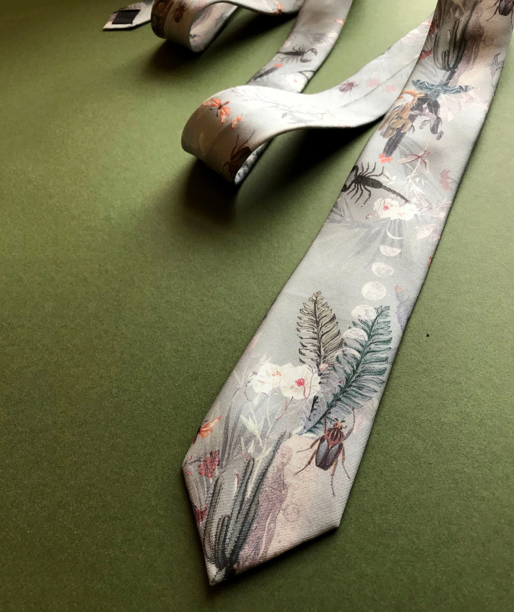 Sage Green Silk Tie with Desert Watercolour Design