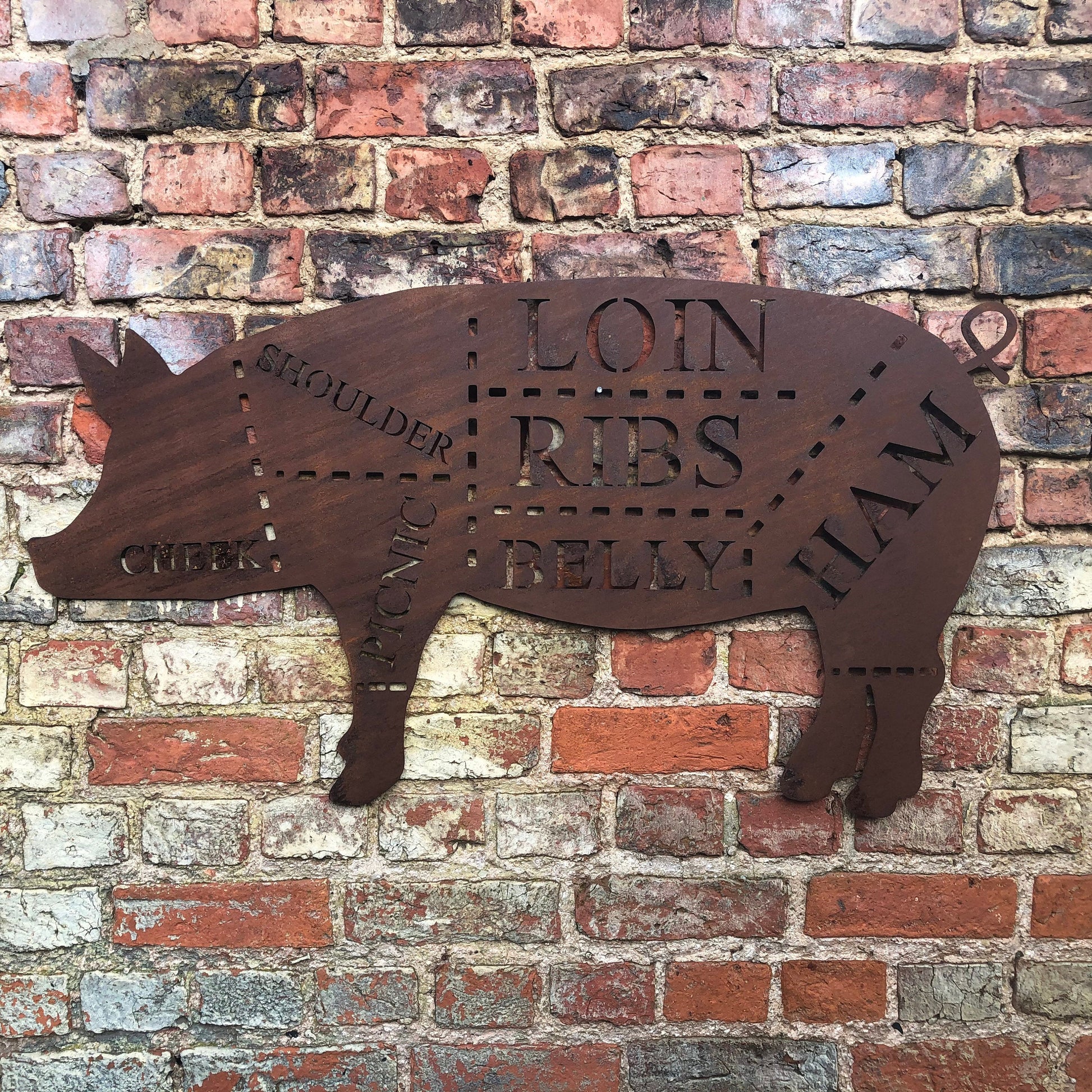Metal Butchers Cuts Pig Sign