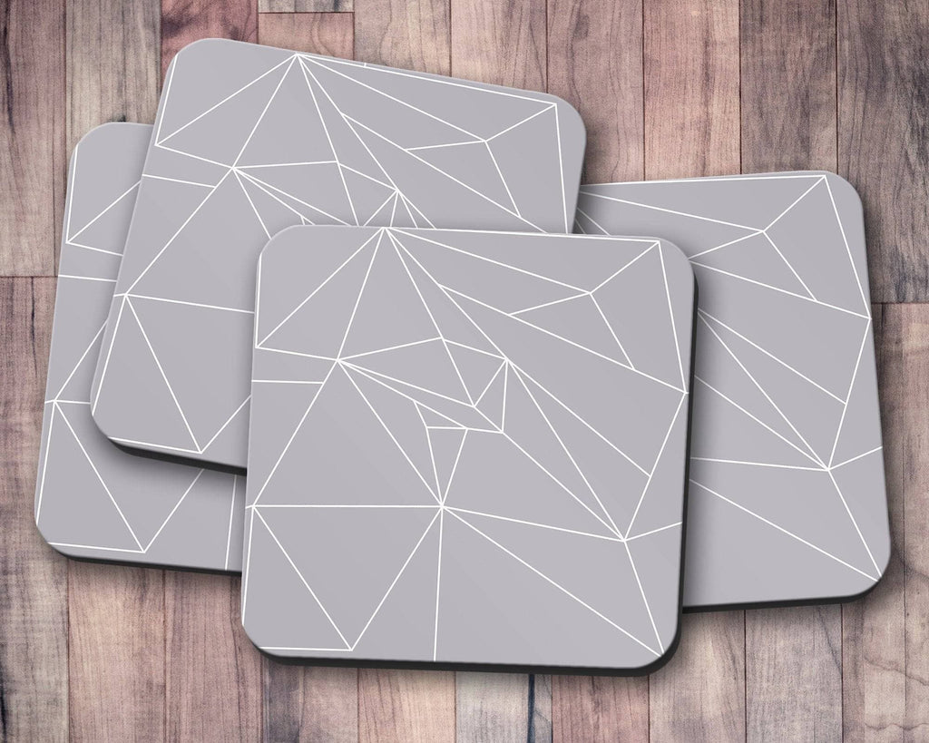 Grey Coasters with a White Lines Geometric Design, Table Decor Drinks Mat