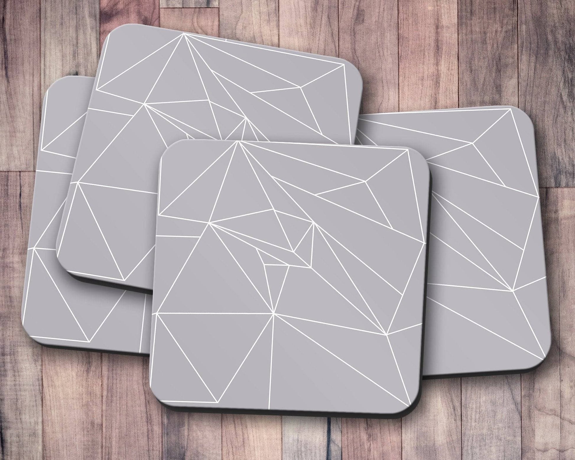 Grey Coasters with a White Lines Geometric Design, Table Decor Drinks Mat