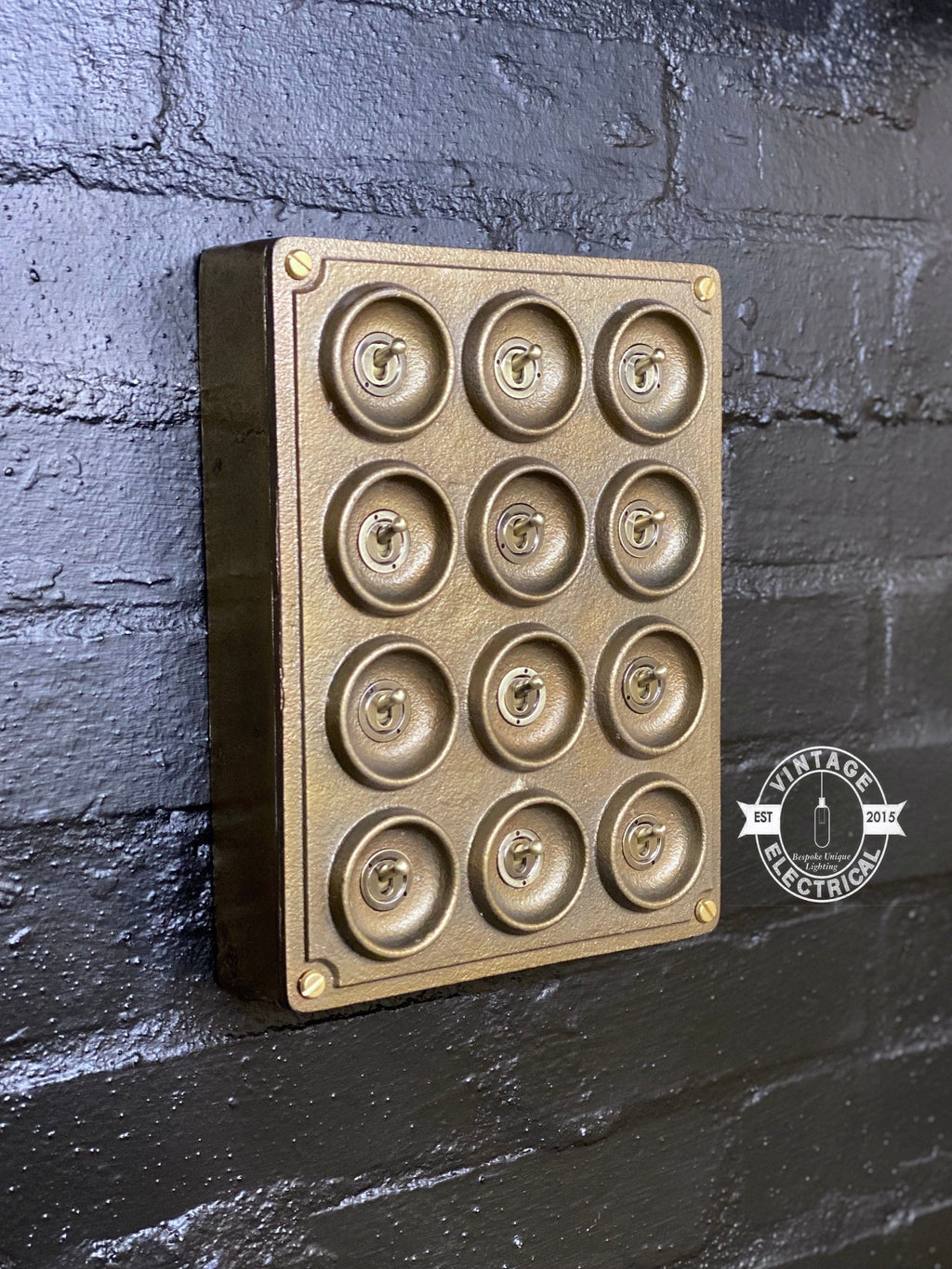 12 Gang 2 Way Bronze Solid Cast Metal Surface Mounting Conduit Light Switch Industrial - BS EN Approved Vintage Crabtree 1950’s Style