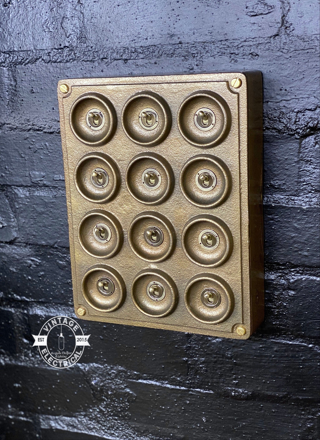 12 Gang 2 Way Bronze Solid Cast Metal Surface Mounting Conduit Light Switch Industrial - BS EN Approved Vintage Crabtree 1950’s Style