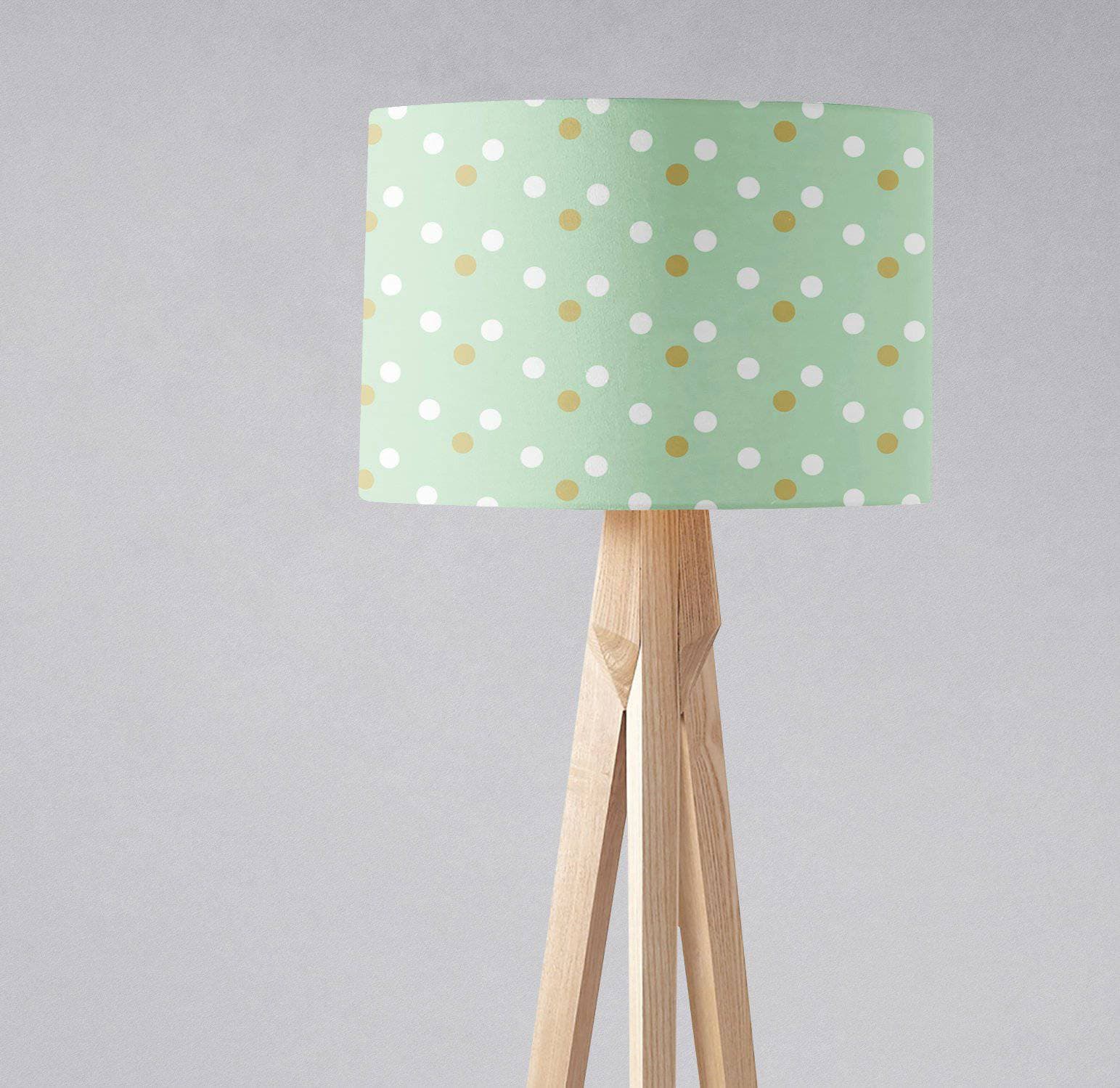 Mint Green with White and Gold Spots Lampshade, Table or Ceiling Light Shade