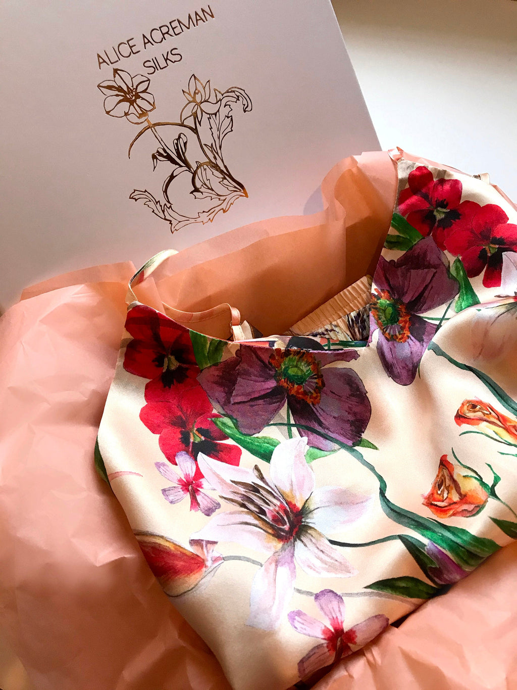 Silk Pyjama Set Cami and Shorts in Eden Tropical Meadow Print
