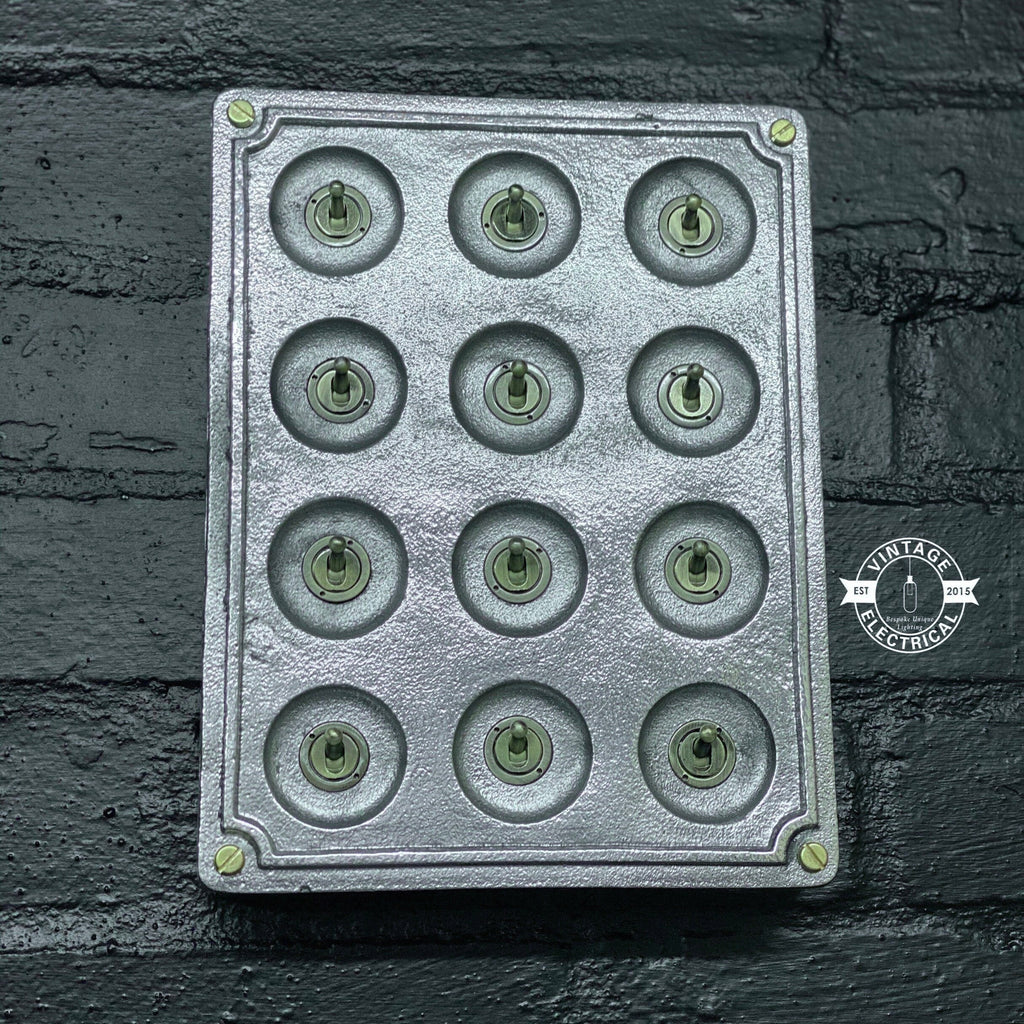 12 Gang 2 Way Solid Cast Metal Surface Mounting Conduit Light Switch Industrial - BS EN Approved Vintage Crabtree 1950’s Style