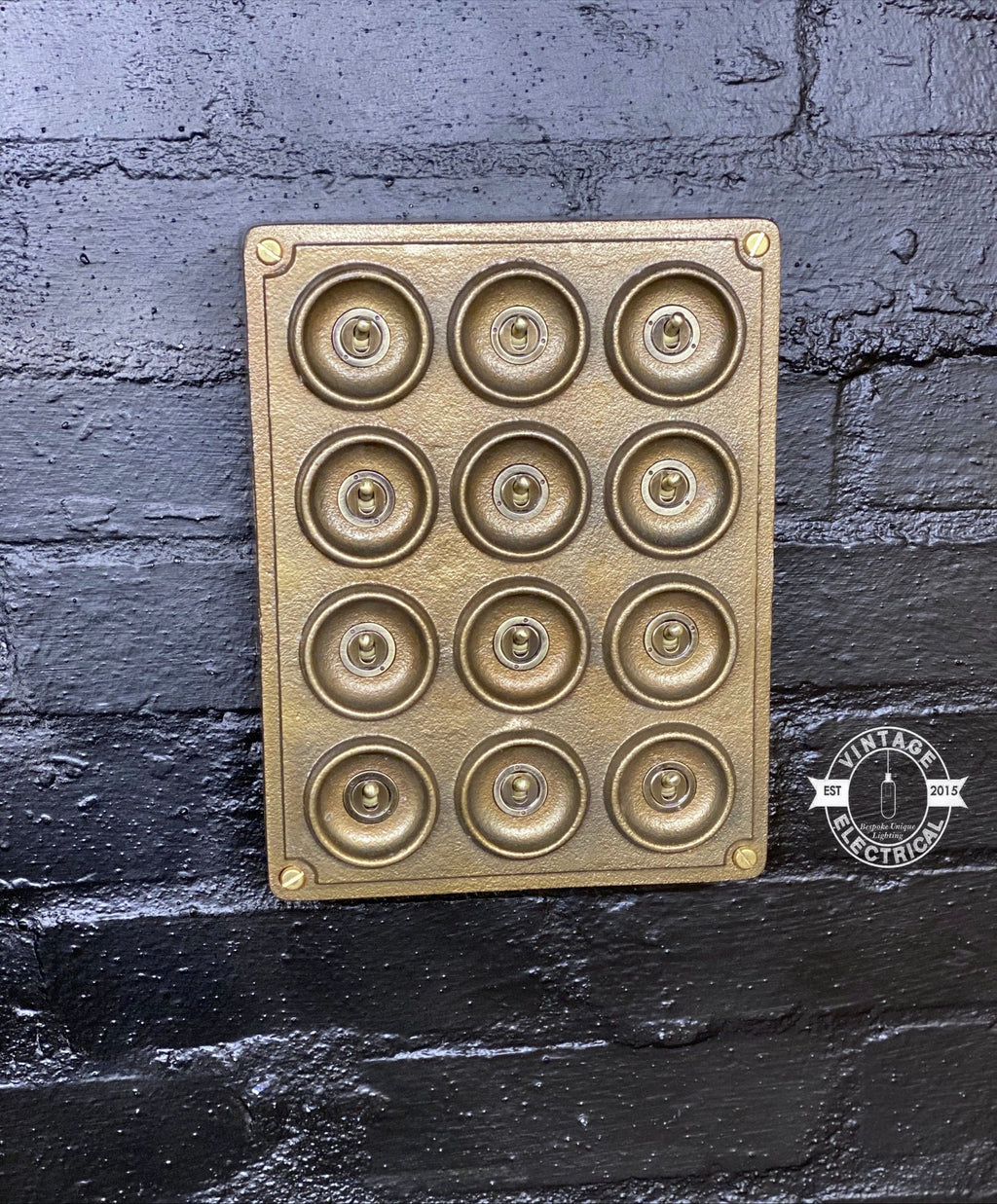 12 Gang 2 Way Bronze Solid Cast Metal Surface Mounting Conduit Light Switch Industrial - BS EN Approved Vintage Crabtree 1950’s Style