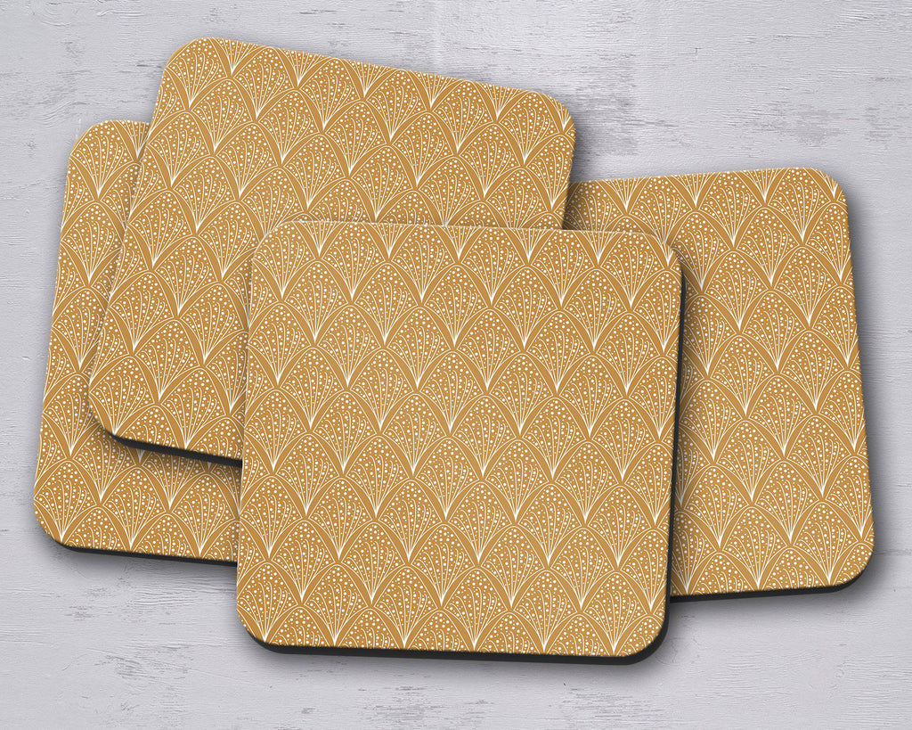 Gold and White Contemporary Design Coasters, Table Decor Drinks Mat