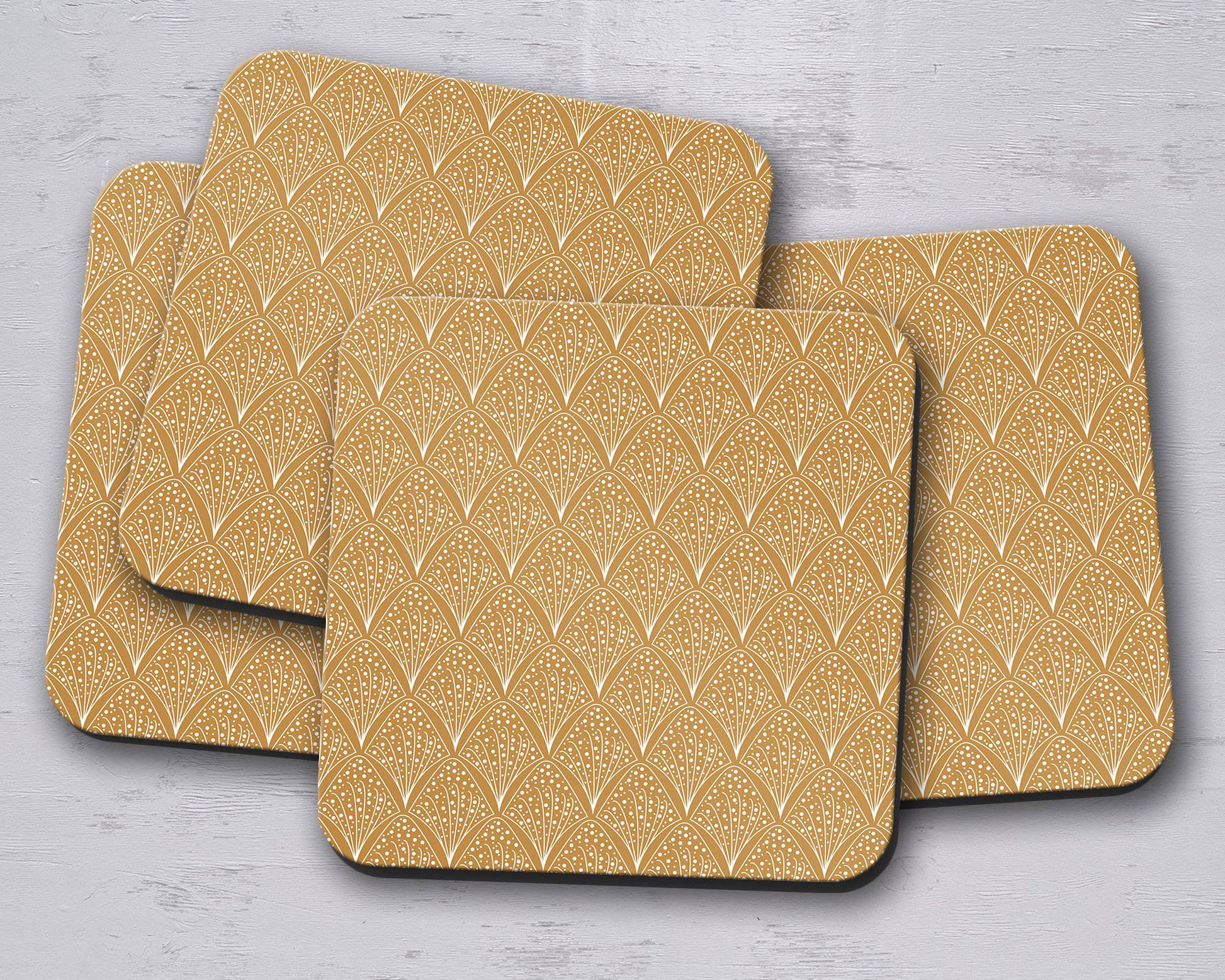 Gold and White Contemporary Design Coasters, Table Decor Drinks Mat
