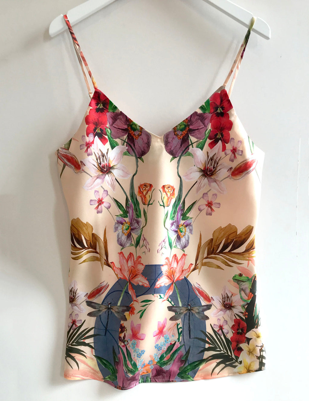Silk Pyjama Set Cami and Shorts in Eden Tropical Meadow Print
