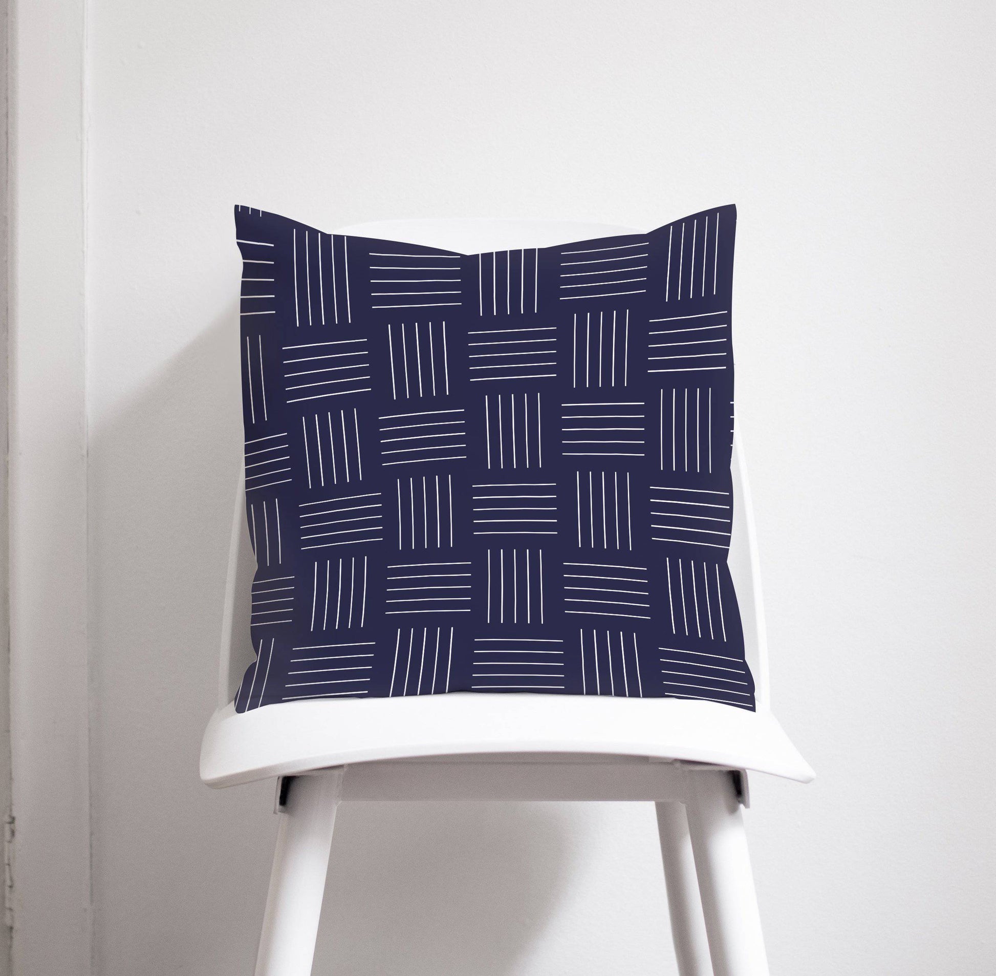 Navy Blue with White Lines Geometric Design Cushions, Throw Pillow