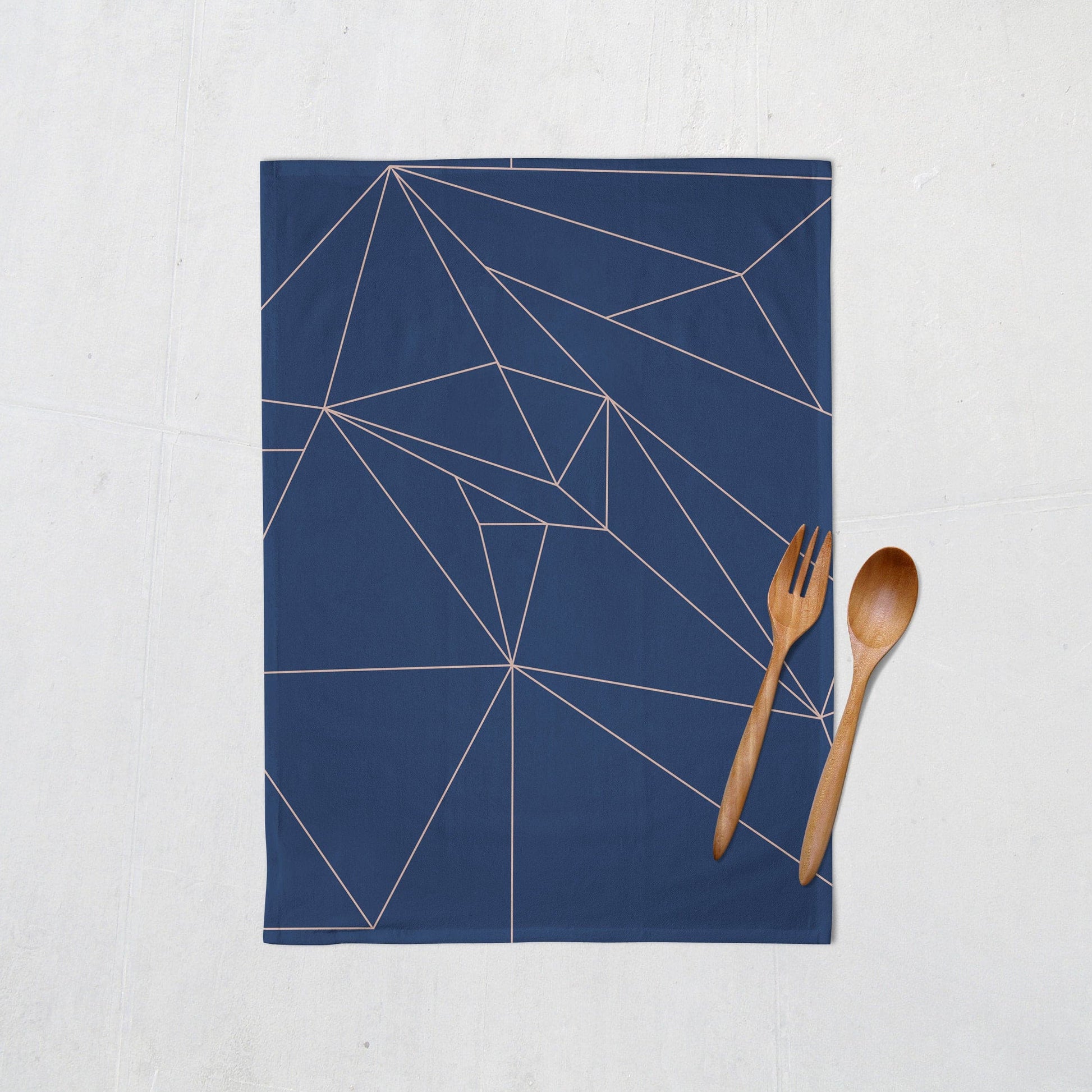 Navy Blue with Rose Gold Lines Geometric Design Tea Towel, Dish Towel Kitchen Towel
