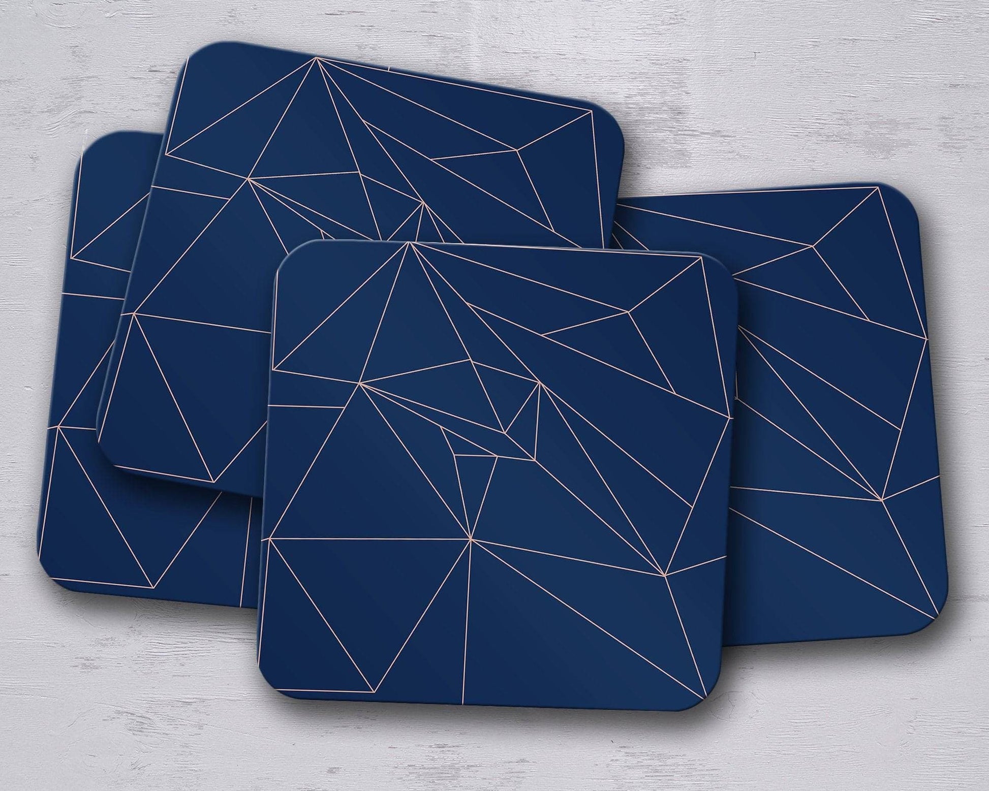 Navy Blue with Rose Gold Lines Geometric Design Coaster, Table Decor Drink Mat