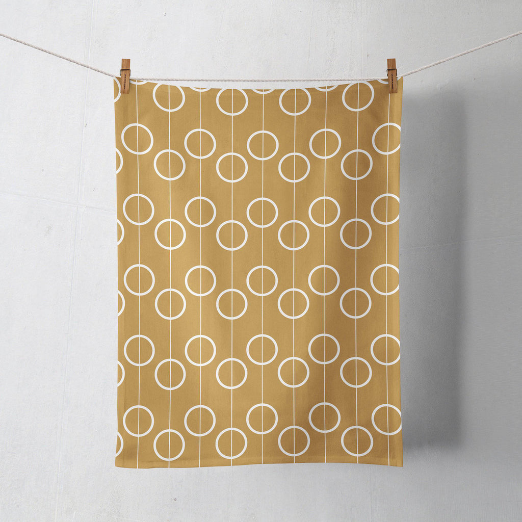 Gold and White Retro Design Tea Towel, Dish Towel, Kitchen Towel